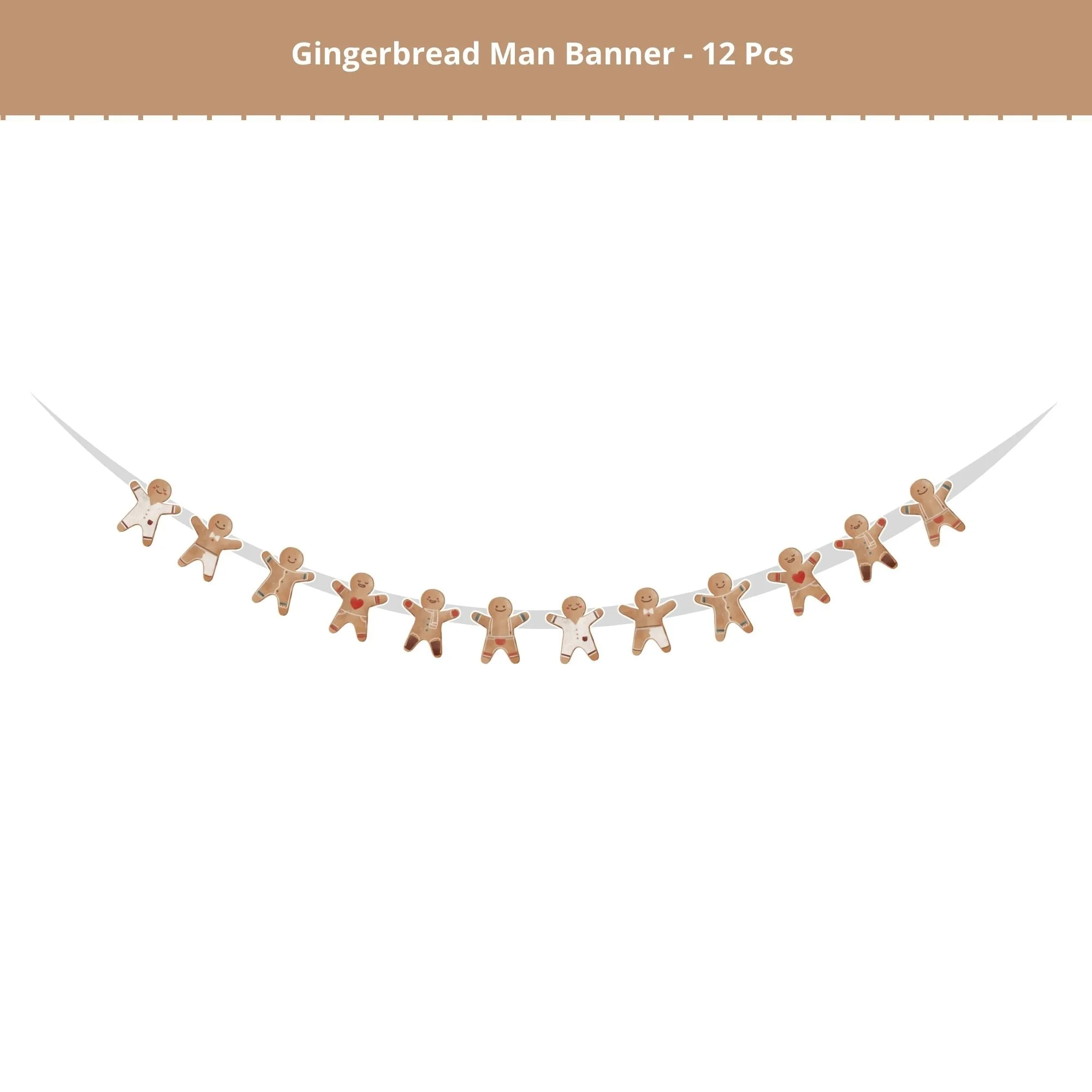Merry Christmas Gingerbread Man Banner. (6 Inches per card/250 GSM Cardstock/Brown, White/12)