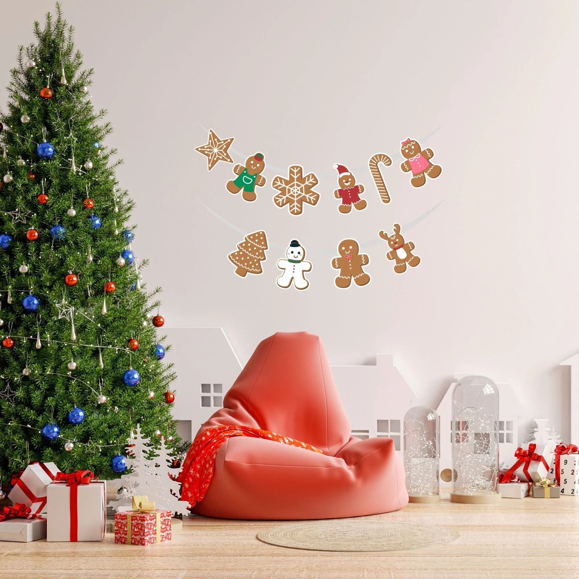 Gingerbread man Christmas Bunting(6 Inches per card / 250 GSM Card Stock / Multicolour / 10 Pieces) - Premium Handcrafted 300 GSM Buntings by Party Decor Mall India - View 3