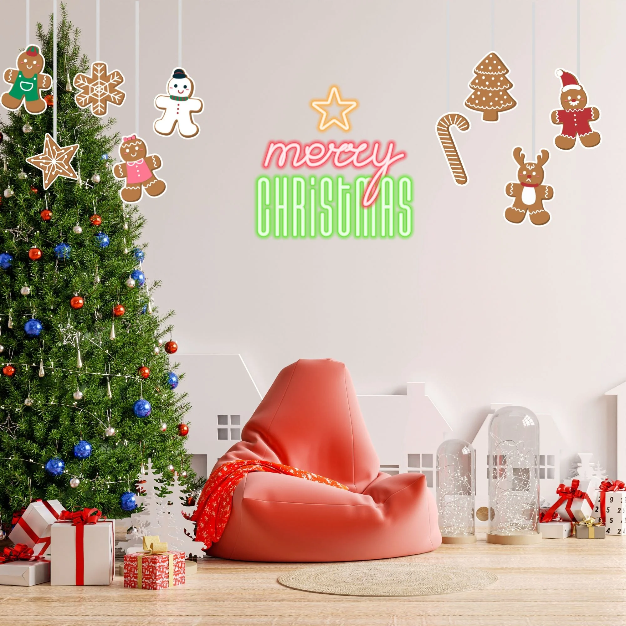 Gingerbread man Christmas Bunting(6 Inches per card / 250 GSM Card Stock / Multicolour / 10 Pieces) - Premium Handcrafted 300 GSM Buntings by Party Decor Mall India - View 5