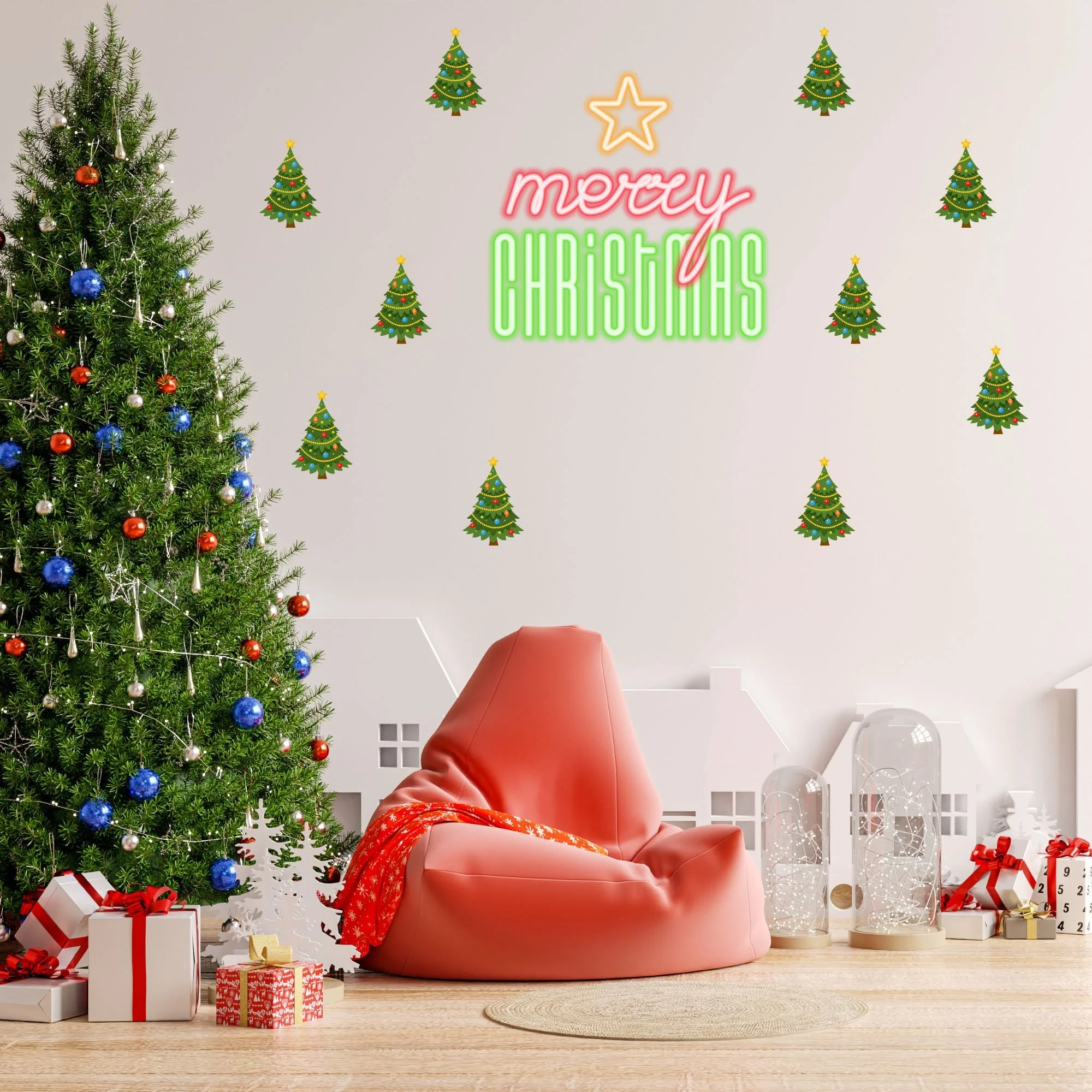 Merry Christmas Tree Banner/Bunting (6 Inches per card/250 GSM Cardstock/Multicolour/10) - Premium Handcrafted 300 GSM Buntings by Party Decor Mall India - View 6