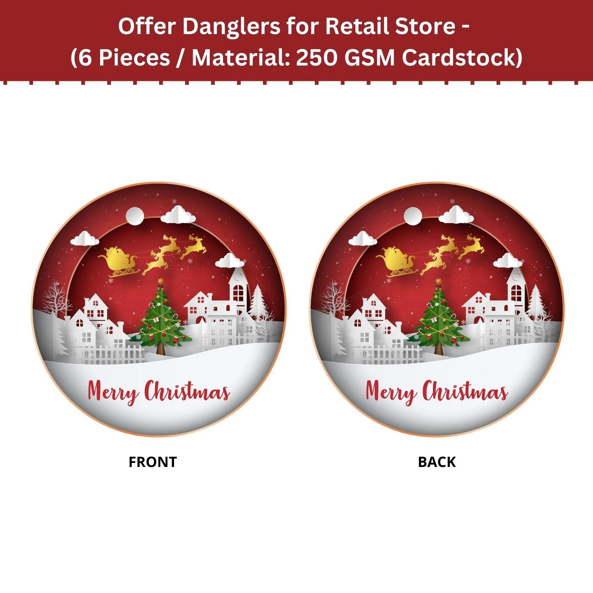 Merry Christmas Dangler/Bunting (6 Inches per card/250 GSM Cardstock/Multicolour/6) - Premium Handcrafted 300 GSM Buntings by Party Decor Mall India - View 3