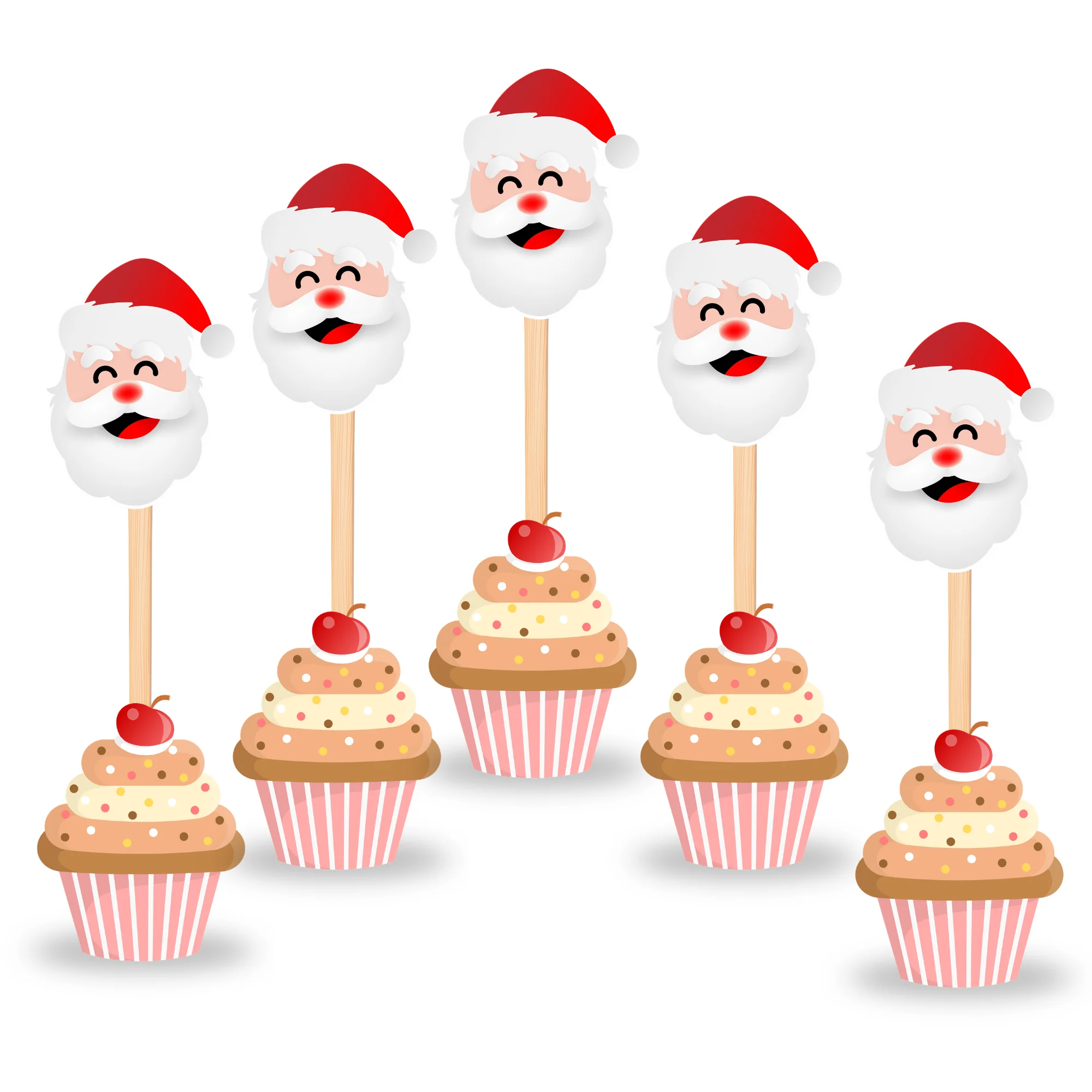 Christmas Santa CupCake Topper (2.5 Inches per card/250 GSM Cardstock/Red, White/10) - Premium Handcrafted 300 GSM Cake Topper by Party Decor Mall India - View 3