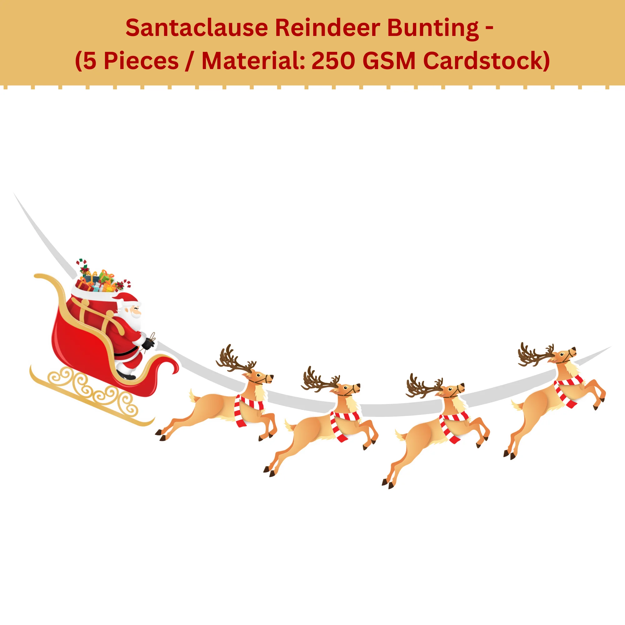 Santa Claus and Reindeer Bunting for Christmas (6 Inches/250 GSM Cardstock/Red, Brown/8 Pcs) - Premium Handcrafted 300 GSM Buntings by Party Decor Mall India - View 3