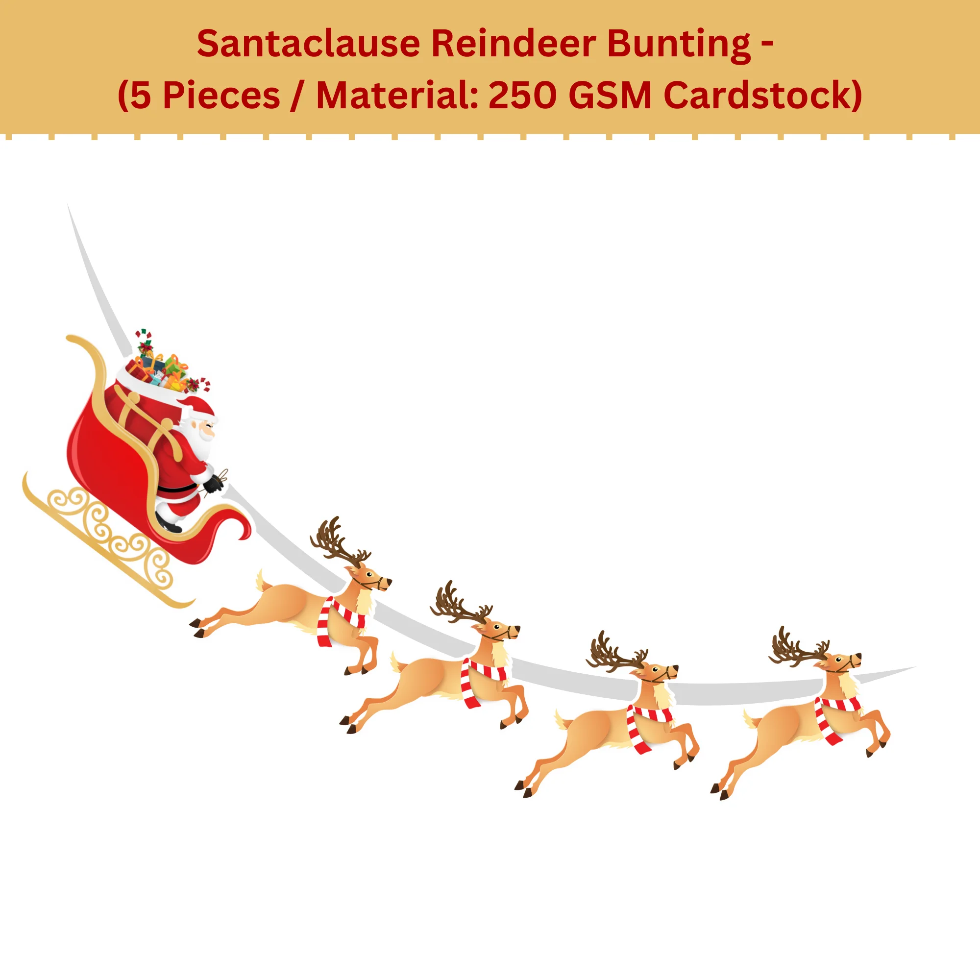 Santa Claus and Reindeer Bunting for Christmas (6 Inches/250 GSM Cardstock/Red, Brown/8 Pcs) - Premium Handcrafted 300 GSM Buntings by Party Decor Mall India - View 4