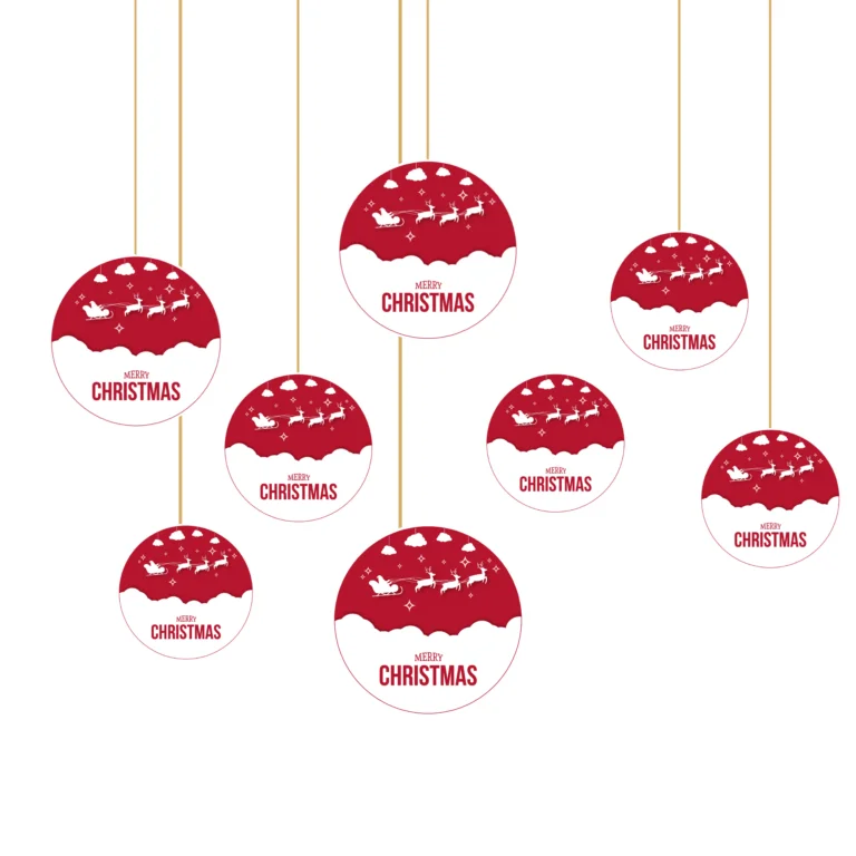 Merry Christmas Dangler/Bunting (6 Inches/250 GSM Cardstock/Red, White/6 Pieces, Front/Back) - Premium Handcrafted 300 GSM Door Dangler by Party Decor Mall India - View 2