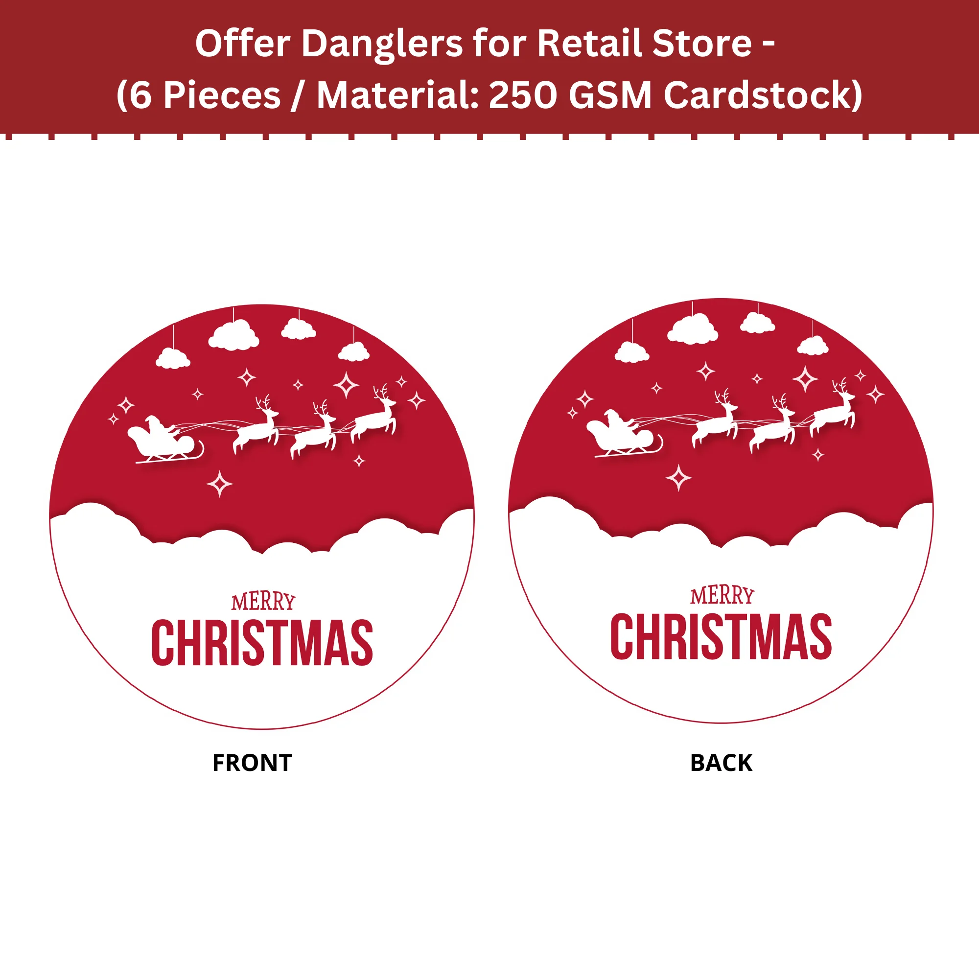 Merry Christmas Dangler/Bunting (6 Inches/250 GSM Cardstock/Red, White/6 Pieces, Front/Back) - Premium Handcrafted 300 GSM Door Dangler by Party Decor Mall India - View 4