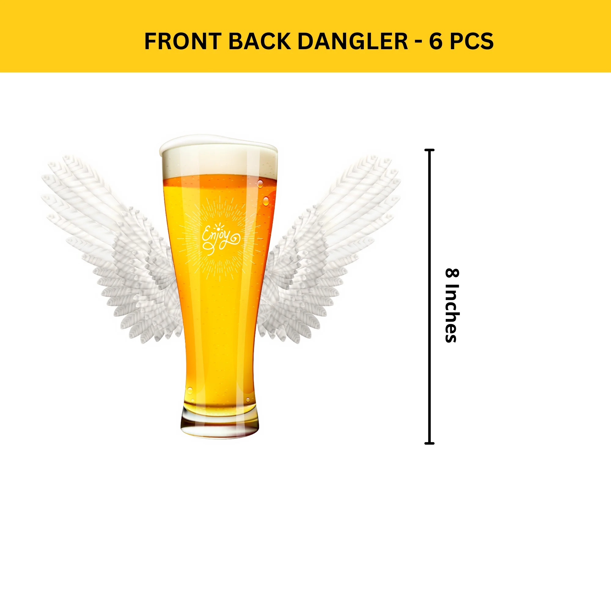 Happy New Year Beer with angel wings Dangler (8 Inches/250 GSM Cardstock/Yellow, white/6 Pieces) - Premium Handcrafted 300 GSM Door Dangler by Party Decor Mall India - View 2