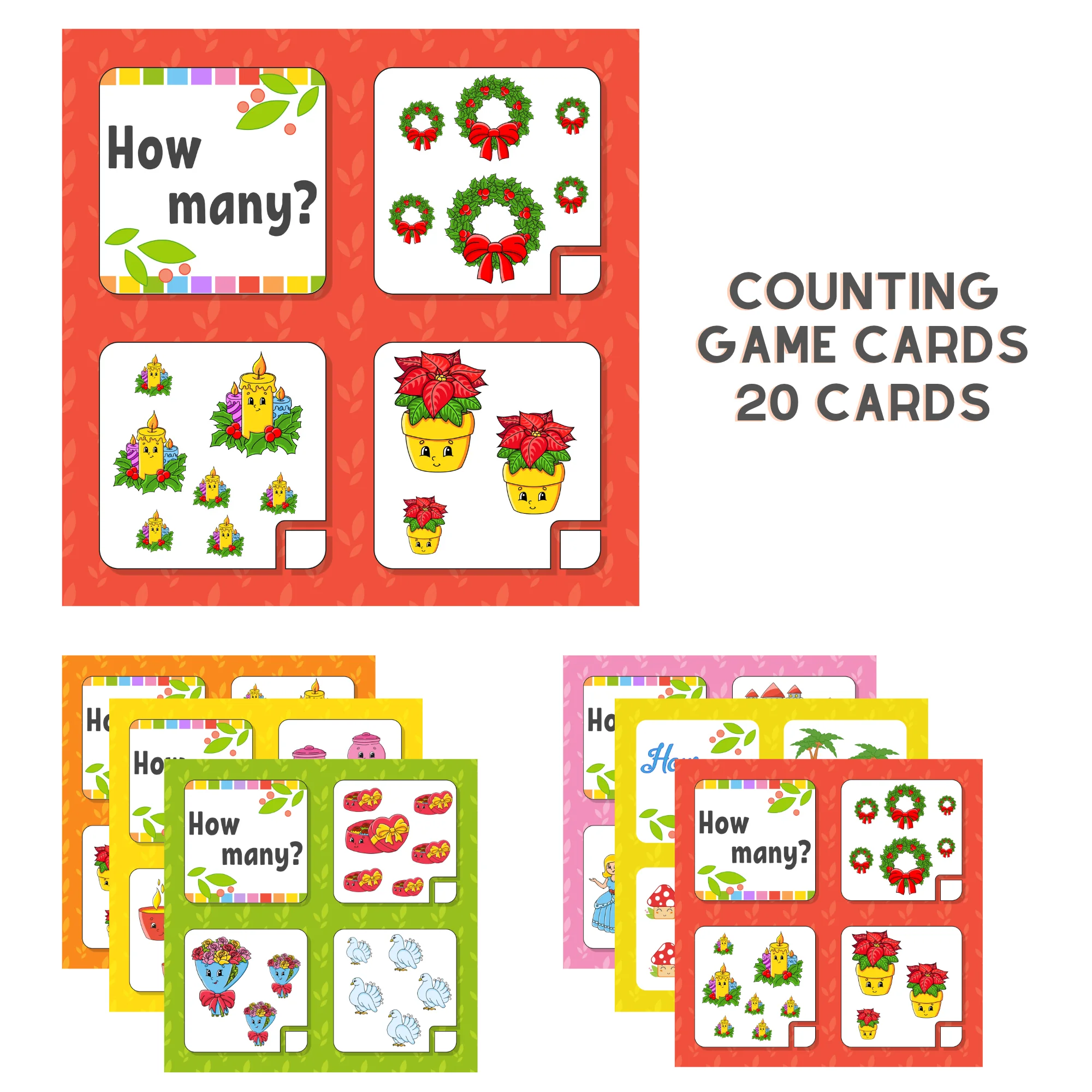 Christmas Counting Game Card (5 inches/250 GSM Cardstock/Multi/20 Cards) - Premium Handcrafted 300 GSM Party Supply by Party Decor Mall India - View 2
