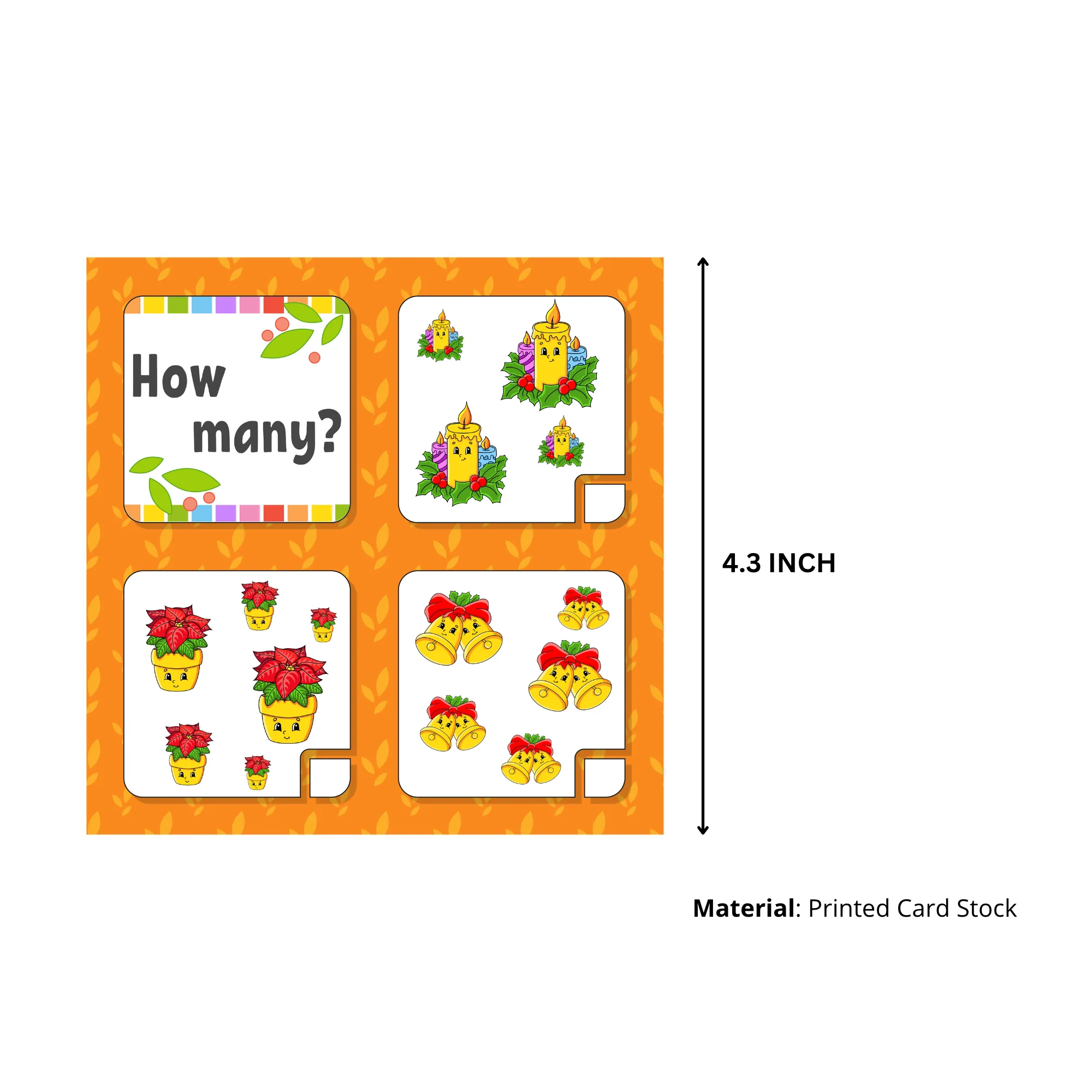 Christmas Counting Game Card (5 inches/250 GSM Cardstock/Multi/20 Cards) - Premium Handcrafted 300 GSM Party Supply by Party Decor Mall India - View 6