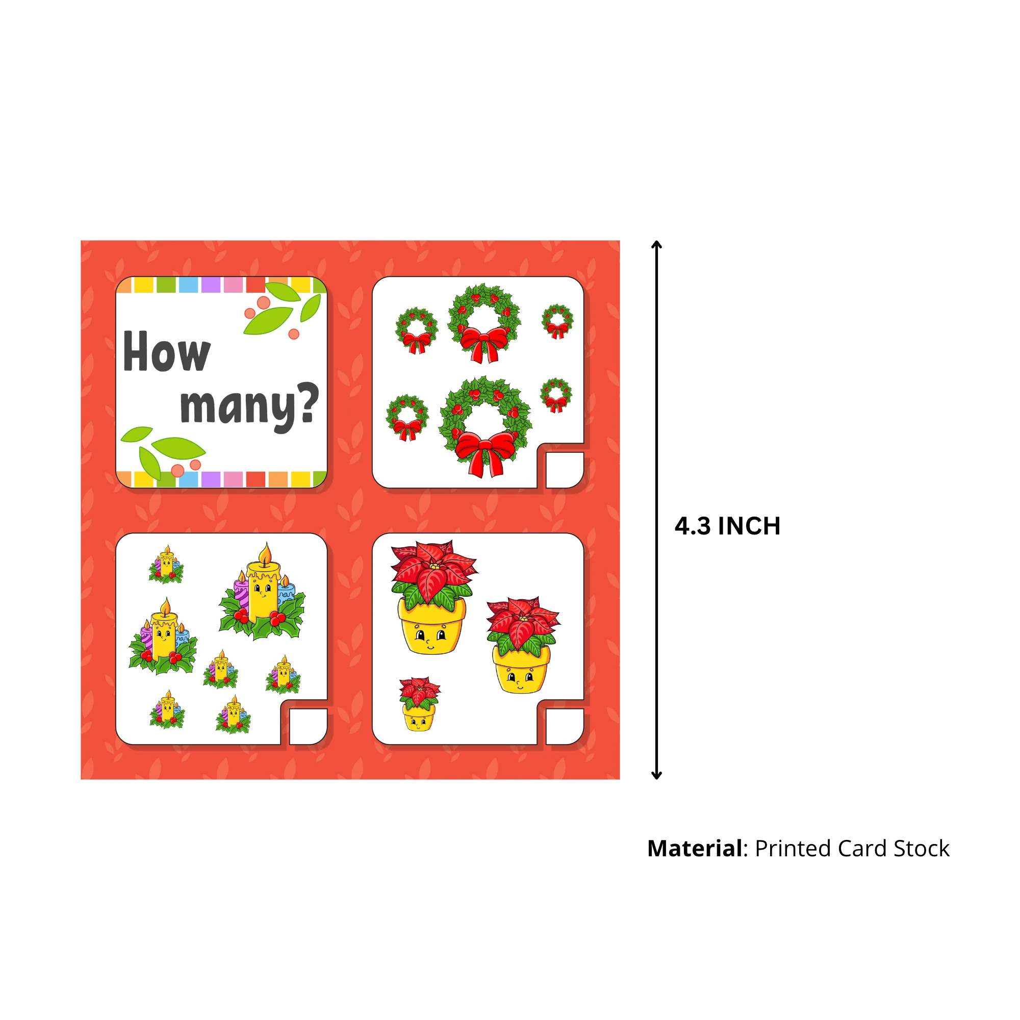 Christmas Counting Game Card (5 inches/250 GSM Cardstock/Multi/20 Cards) - Premium Handcrafted 300 GSM Party Supply by Party Decor Mall India - View 7
