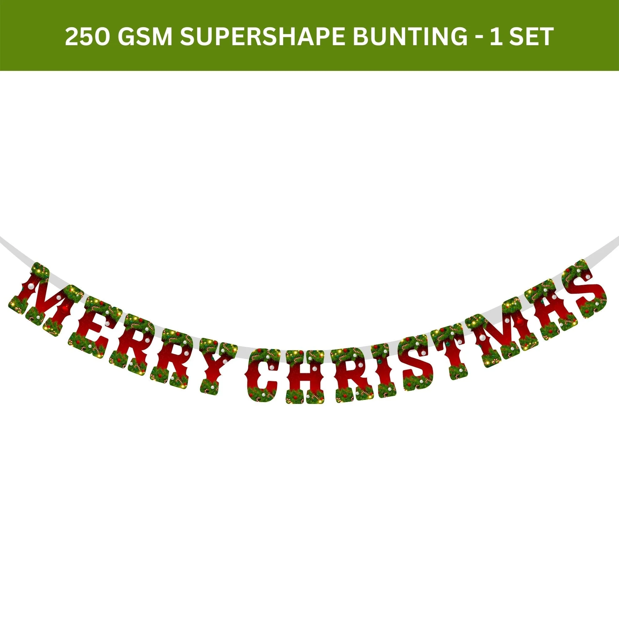 Merry Christmas Decoration Kit (5 Inches / 250 GSM Card Stock / Red, Green, Gold / 51 Pcs) - Premium Handcrafted 300 GSM Party Supply by Party Decor Mall India - View 5