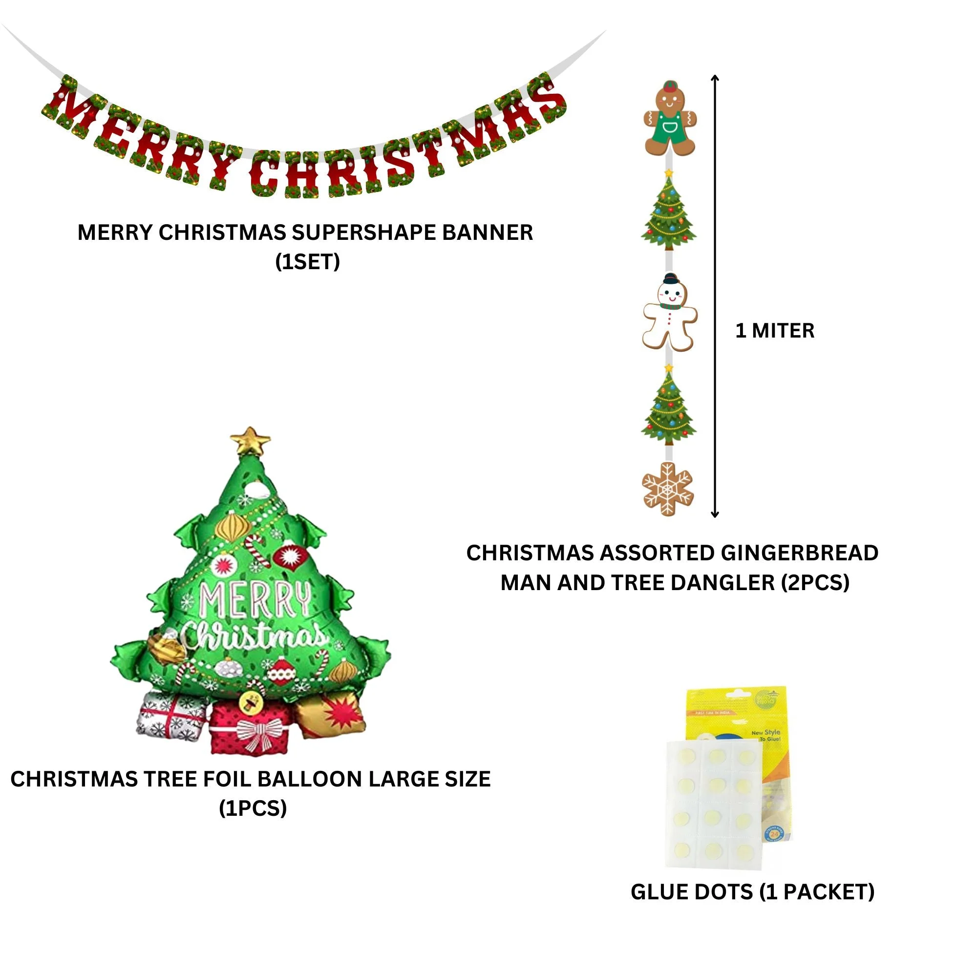Merry Christmas Theme Decoration Kit- (6 inches/250 GSM Cardstock/Red, Green/25 Pcs) - Premium Handcrafted 300 GSM Party Supply by Party Decor Mall India - View 3