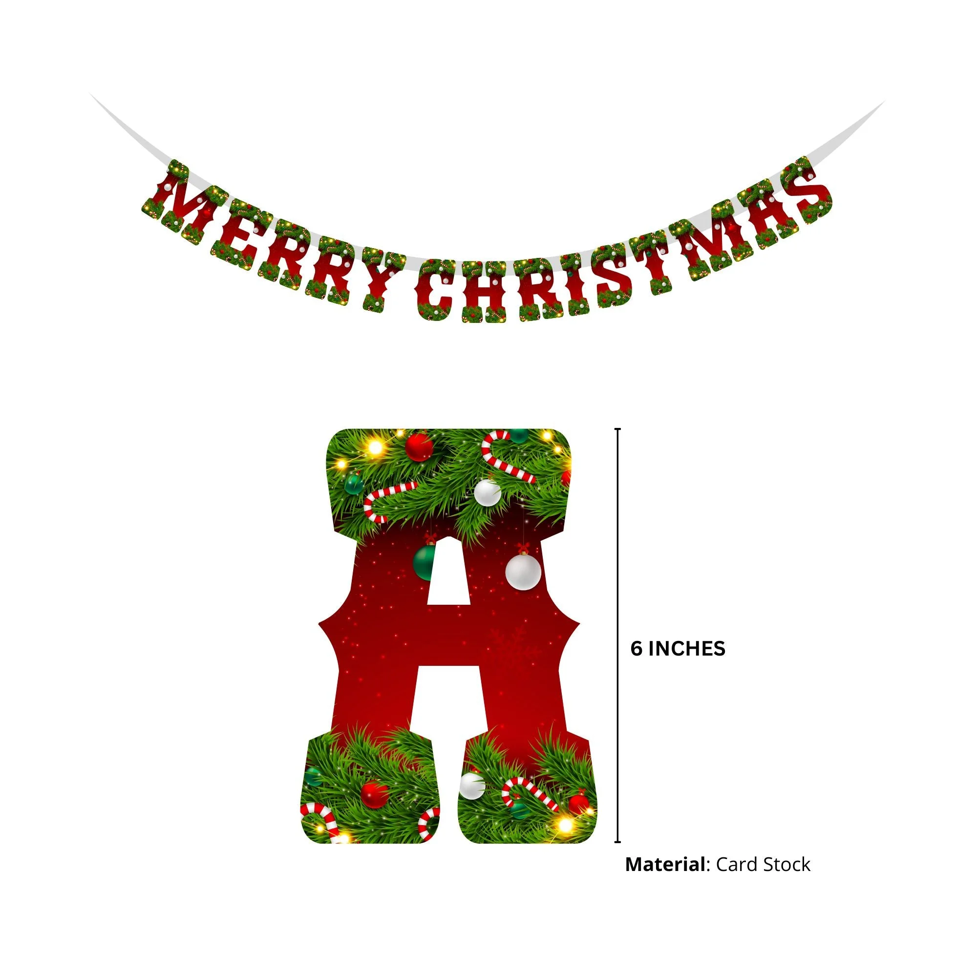 Merry Christmas Theme Decoration Kit- (6 inches/250 GSM Cardstock/Red, Green/25 Pcs) - Premium Handcrafted 300 GSM Party Supply by Party Decor Mall India - View 5