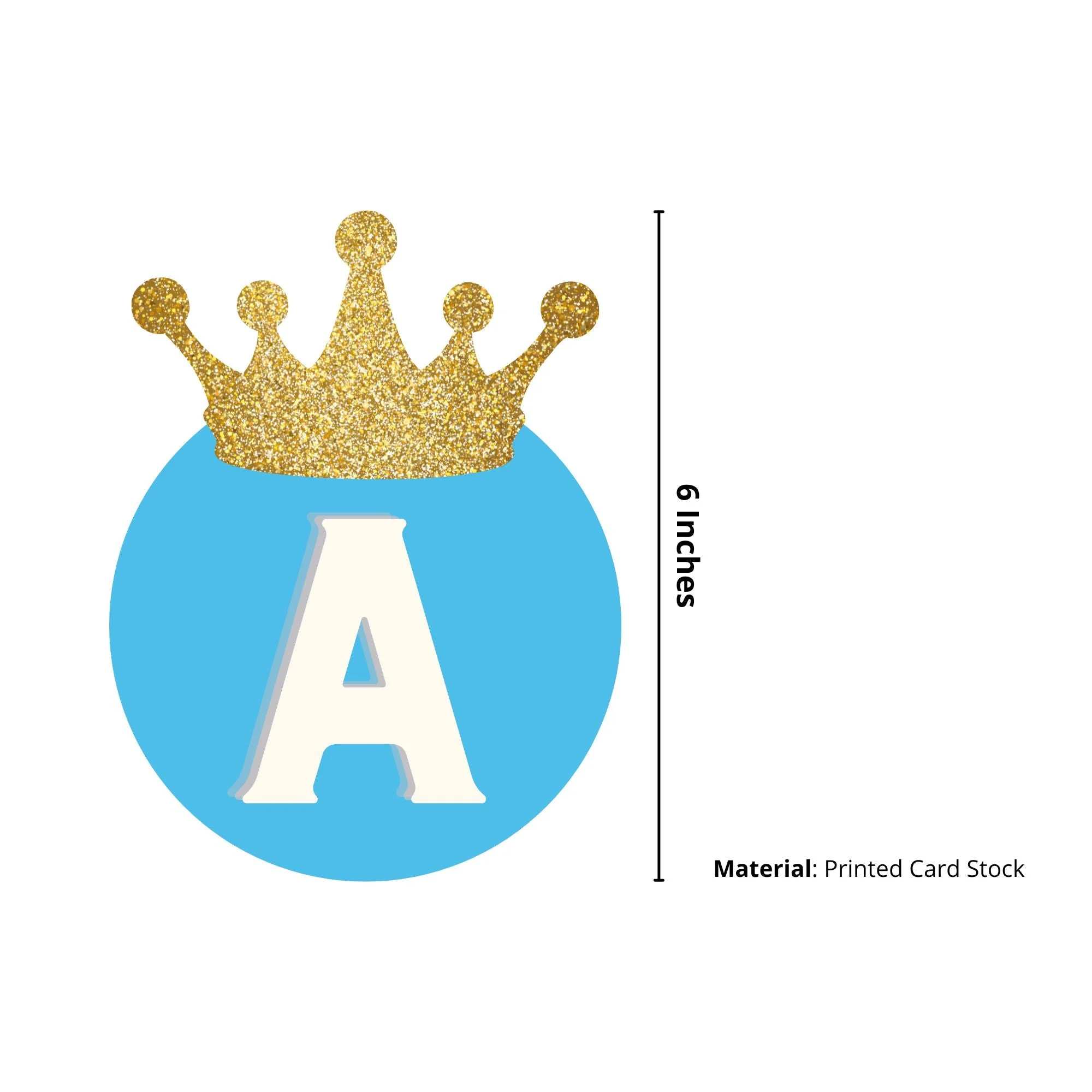 Blue Crown theme Happy Birthday Banner (6 inches/250 GSM Cardstock/Blue, Gold, White/13Pcs) - Premium Handcrafted 300 GSM Party Supply by Party Decor Mall India - View 2