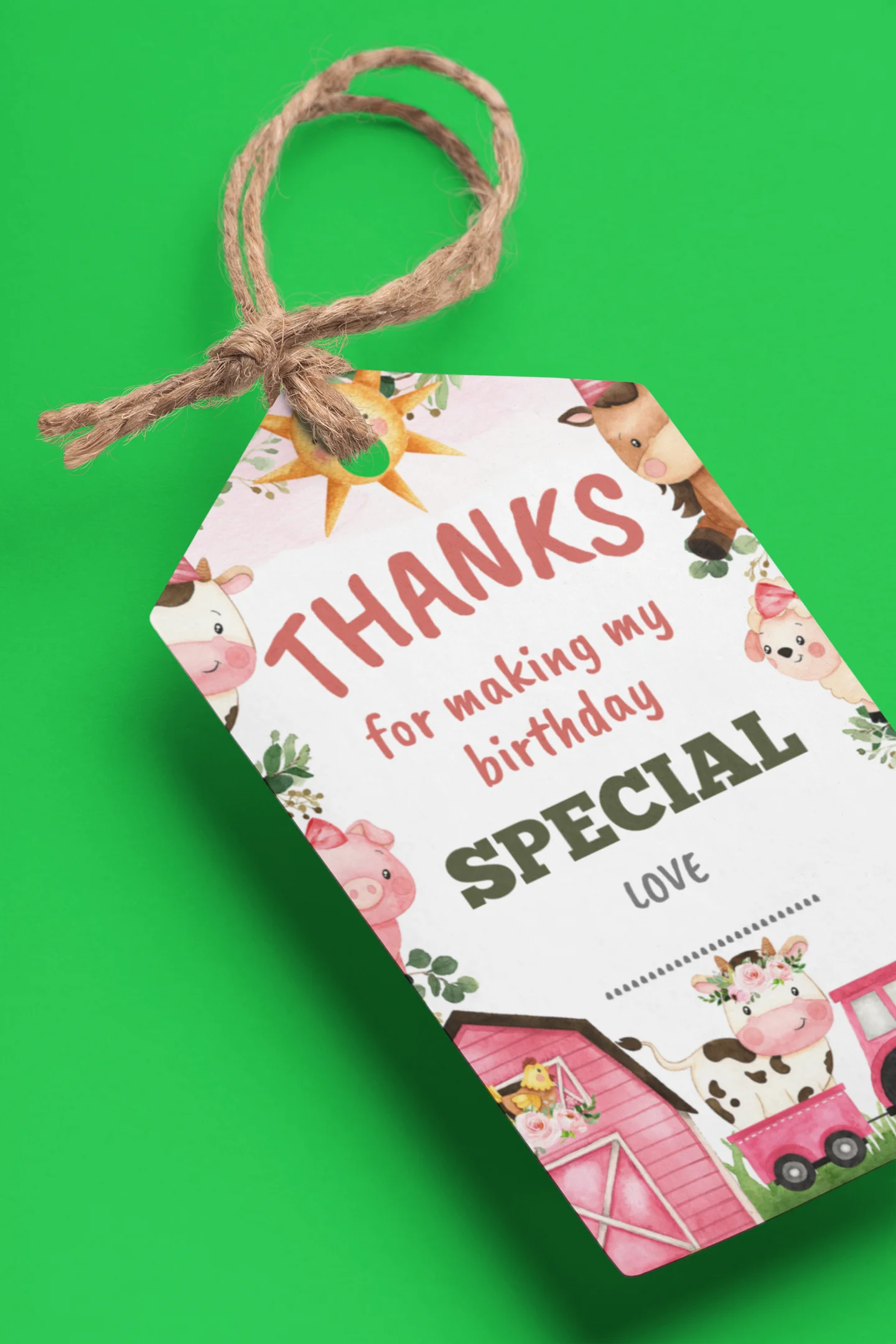 Farm Animals Theme Birthday Favour Tags (2 x 3.5 inches/250GSM cardstock/Multicolour/30Pcs