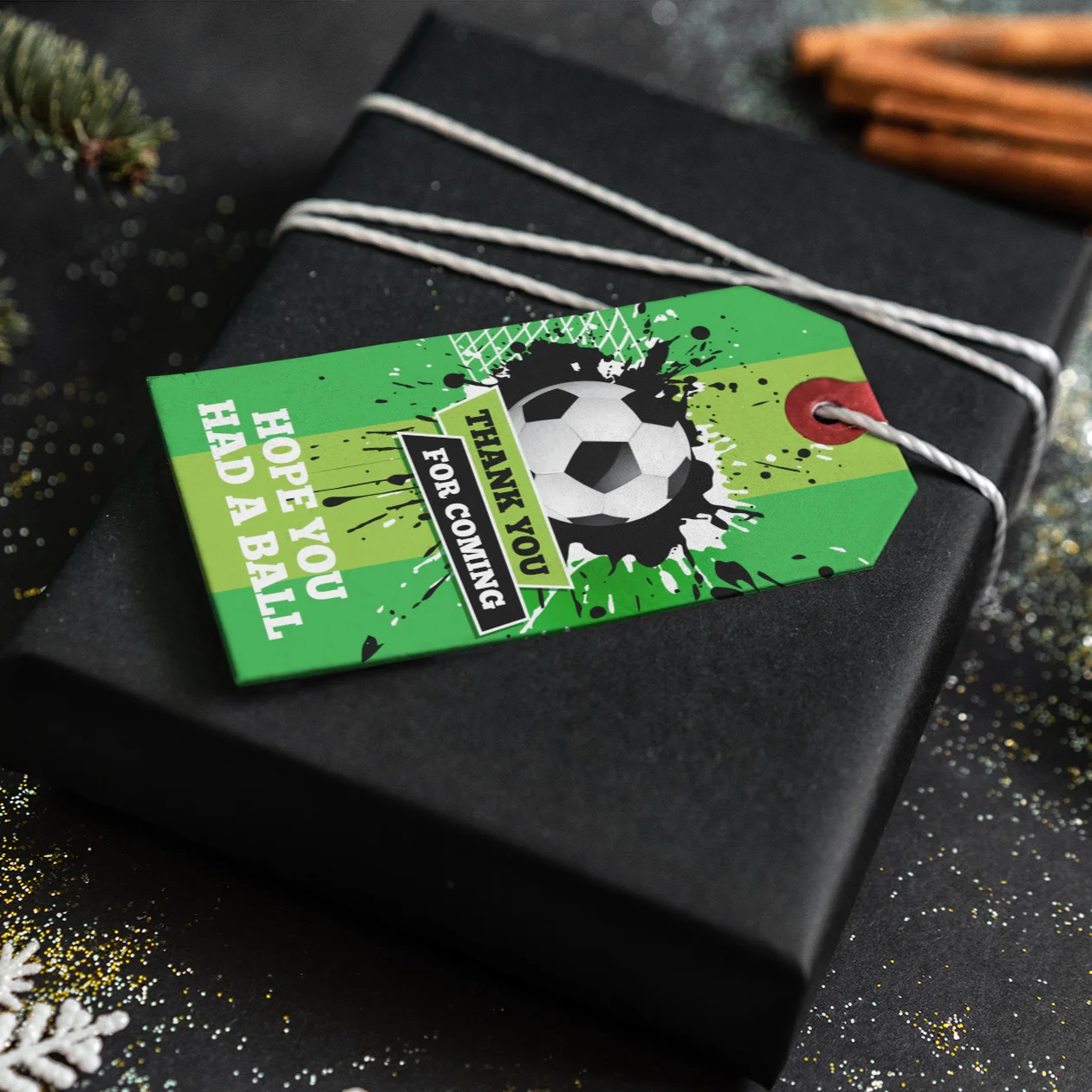 Football Theme Birthday Favour Tags (2 x 3.5 inches/250 GSM Cardstock/Black, White, Green, Dark Green/30Pcs) - Premium Handcrafted 300 GSM Thank You Cards by Party Decor Mall India - View 4