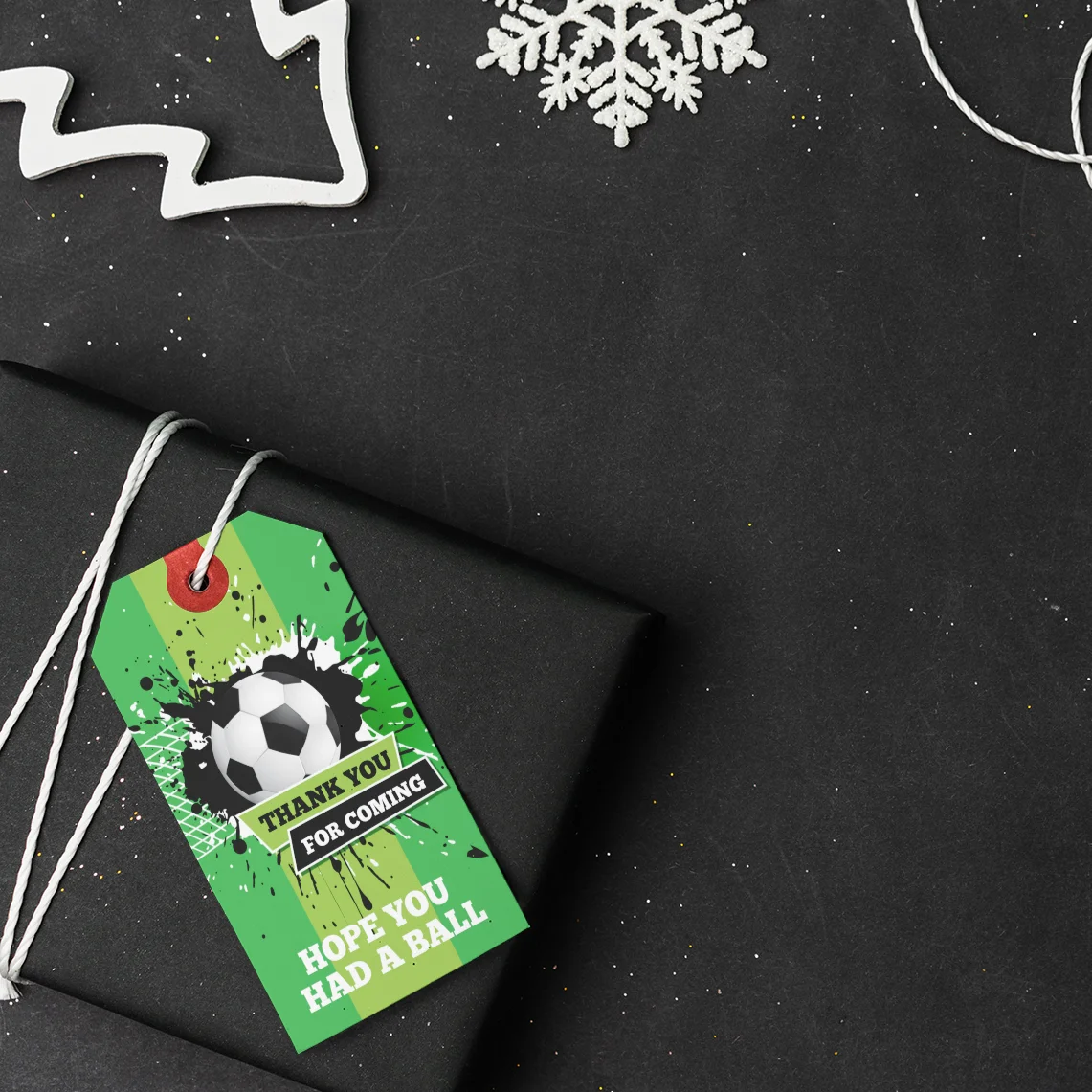 Football Theme Birthday Favour Tags (2 x 3.5 inches/250 GSM Cardstock/Black, White, Green, Dark Green/30Pcs) - Premium Handcrafted 300 GSM Thank You Cards by Party Decor Mall India - View 5