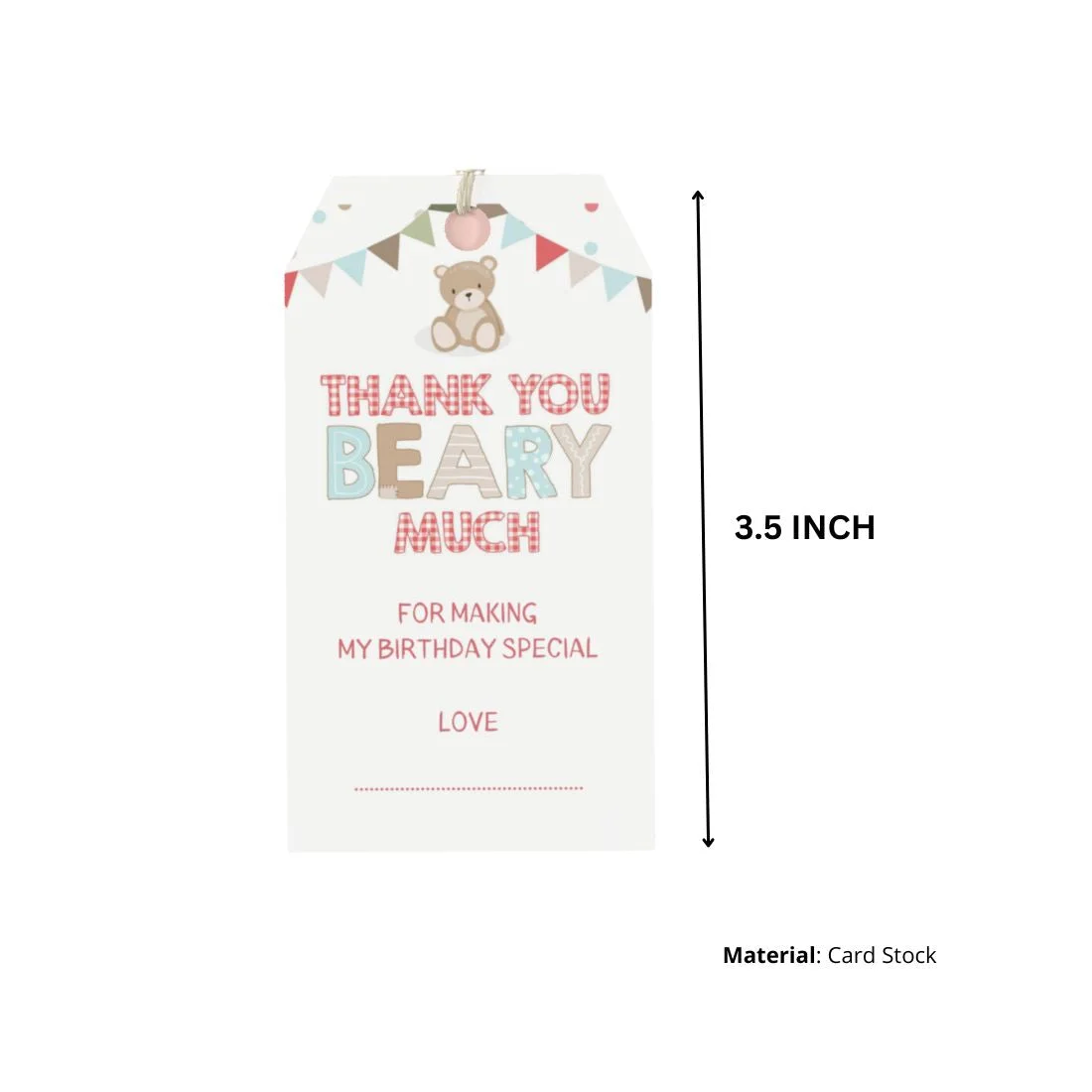 Teddy Bear Theme Birthday Favour Tags (2 x 3.5 inches/250 GSM Cardstock/Multicolour/30Pcs) - Premium Handcrafted 300 GSM Thank You Cards by Party Decor Mall India - View 2