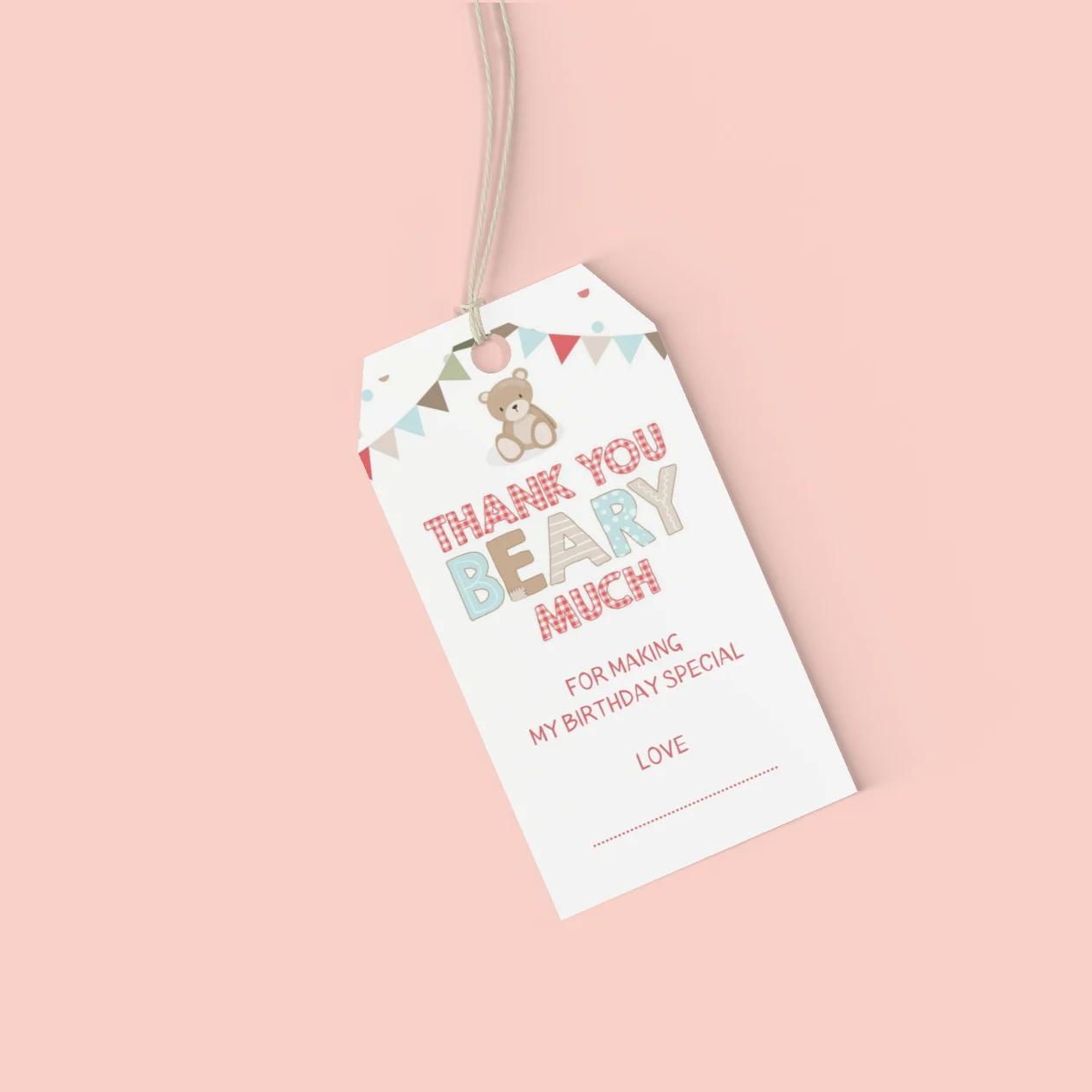 Teddy Bear Theme Birthday Favour Tags (2 x 3.5 inches/250 GSM Cardstock/Multicolour/30Pcs) - Premium Handcrafted 300 GSM Thank You Cards by Party Decor Mall India - View 6