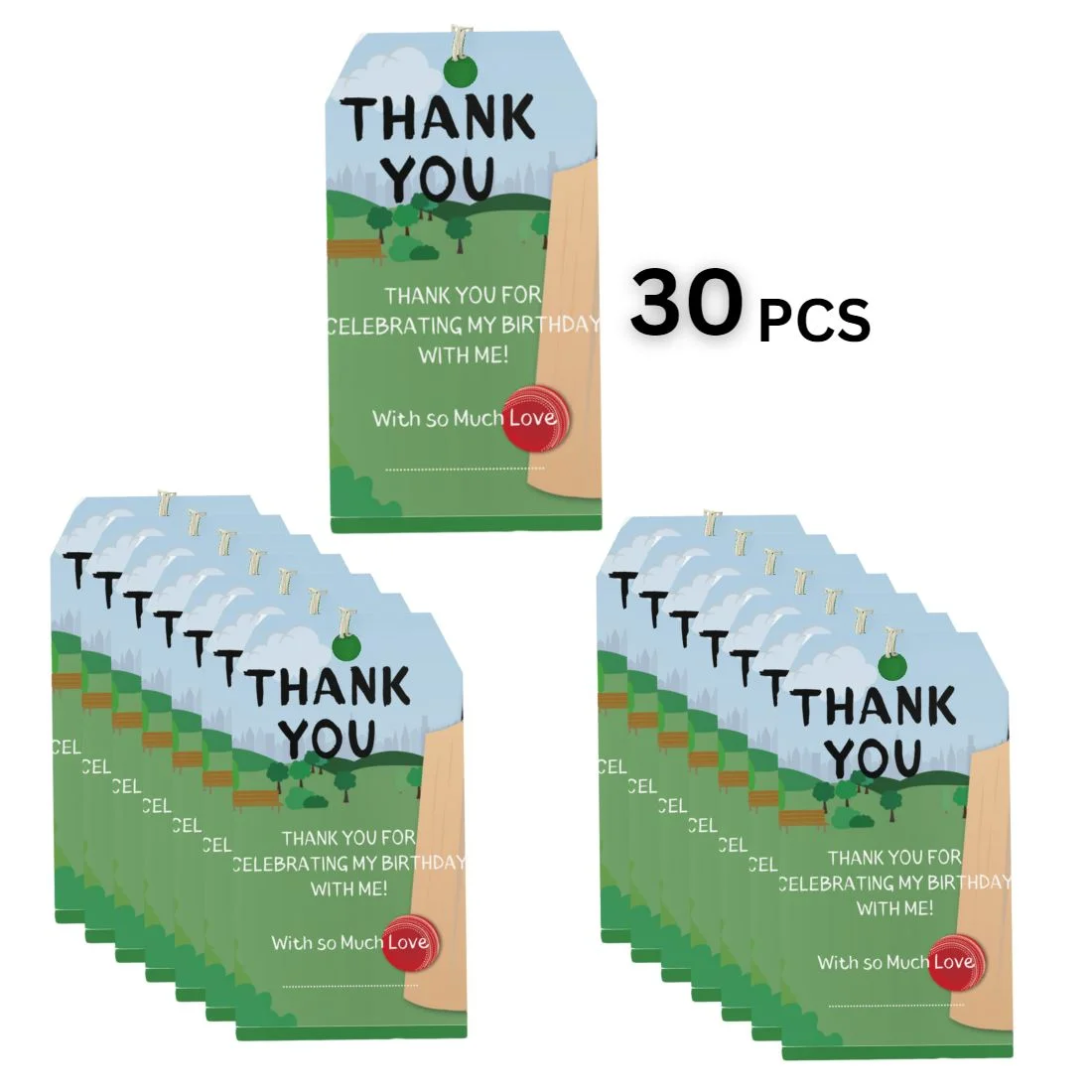 Cricket Theme Birthday Favour Tags (2 x 3.5 inches/250 GSM Cardstock/Multicolour/30Pcs) - Premium Handcrafted 300 GSM Thank You Cards by Party Decor Mall India - View 3