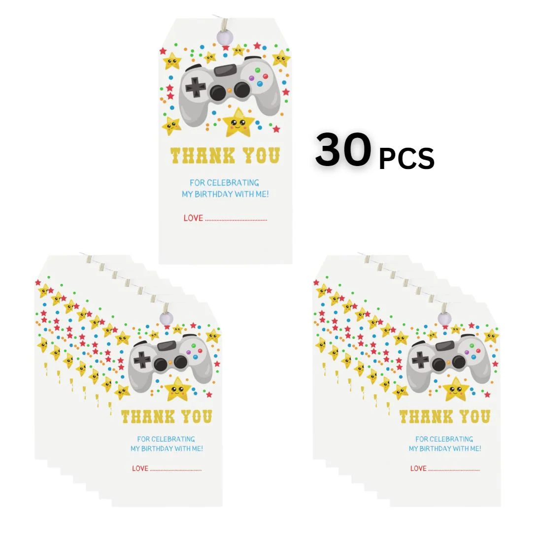 Game On Theme Birthday Favour Tags (2 x 3.5 inches/250 GSM Cardstock/Multicolour/30Pcs) - Premium Handcrafted 300 GSM Thank You Cards by Party Decor Mall India - View 3