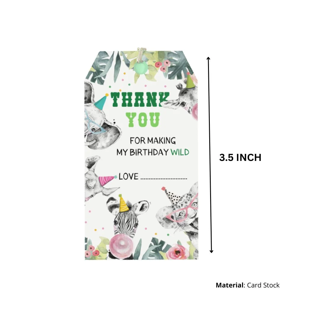 Jungle Theme Birthday Favour Tags (2 x 3.5 inches/250 GSM Cardstock/Multicolour/30Pcs) - Premium Handcrafted 300 GSM Thank You Cards by Party Decor Mall India - View 2