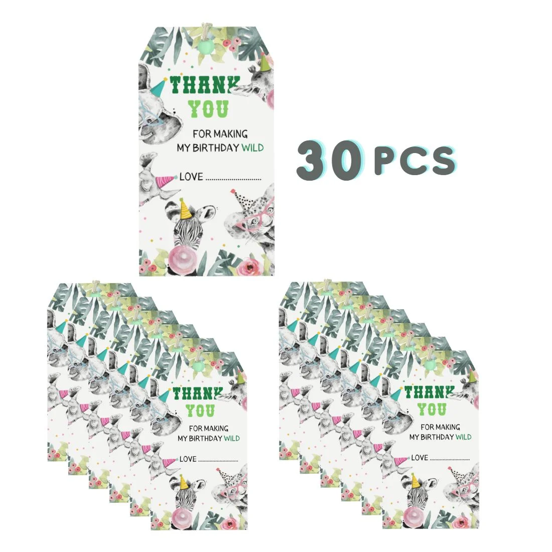 Jungle Theme Birthday Favour Tags (2 x 3.5 inches/250 GSM Cardstock/Multicolour/30Pcs) - Premium Handcrafted 300 GSM Thank You Cards by Party Decor Mall India - View 3