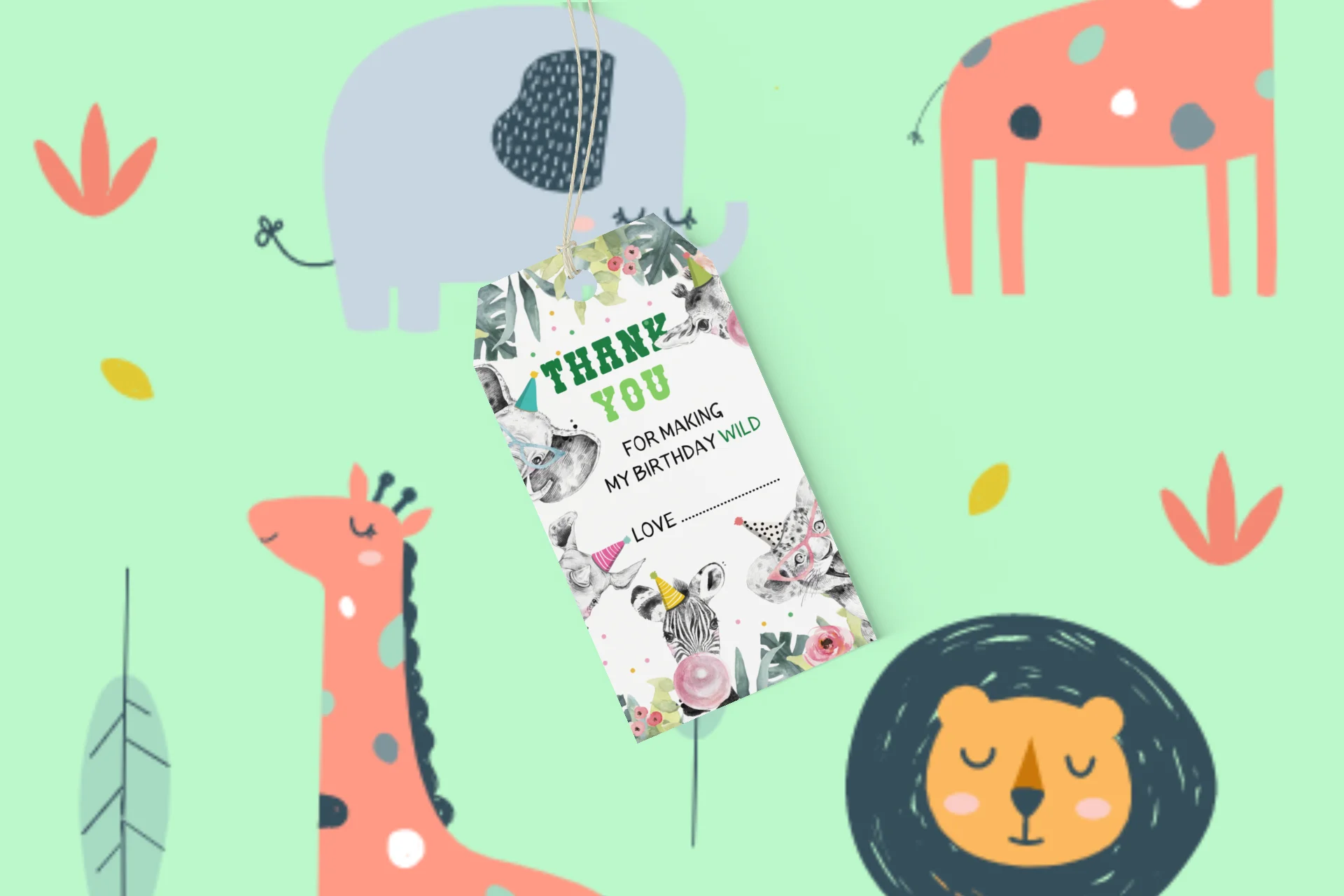 Jungle Theme Birthday Favour Tags (2 x 3.5 inches/250 GSM Cardstock/Multicolour/30Pcs) - Premium Handcrafted 300 GSM Thank You Cards by Party Decor Mall India - View 4