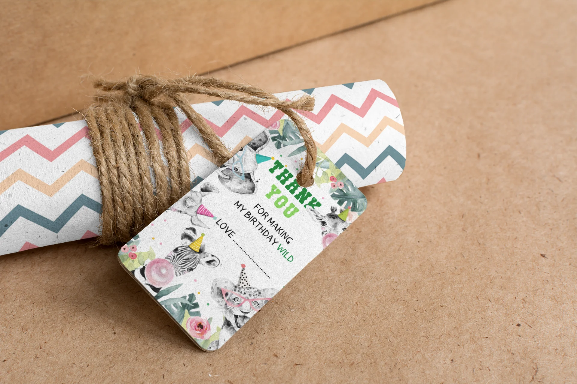 Jungle Theme Birthday Favour Tags (2 x 3.5 inches/250 GSM Cardstock/Multicolour/30Pcs) - Premium Handcrafted 300 GSM Thank You Cards by Party Decor Mall India - View 5
