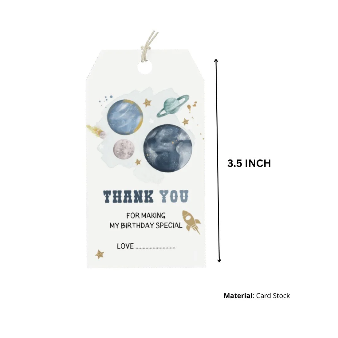 Space Theme Birthday Favour Tags (2 x 3.5 inches/250 GSM Cardstock/Blue, White, Gold/30Pcs) - Premium Handcrafted 300 GSM Thank You Cards by Party Decor Mall India - View 2