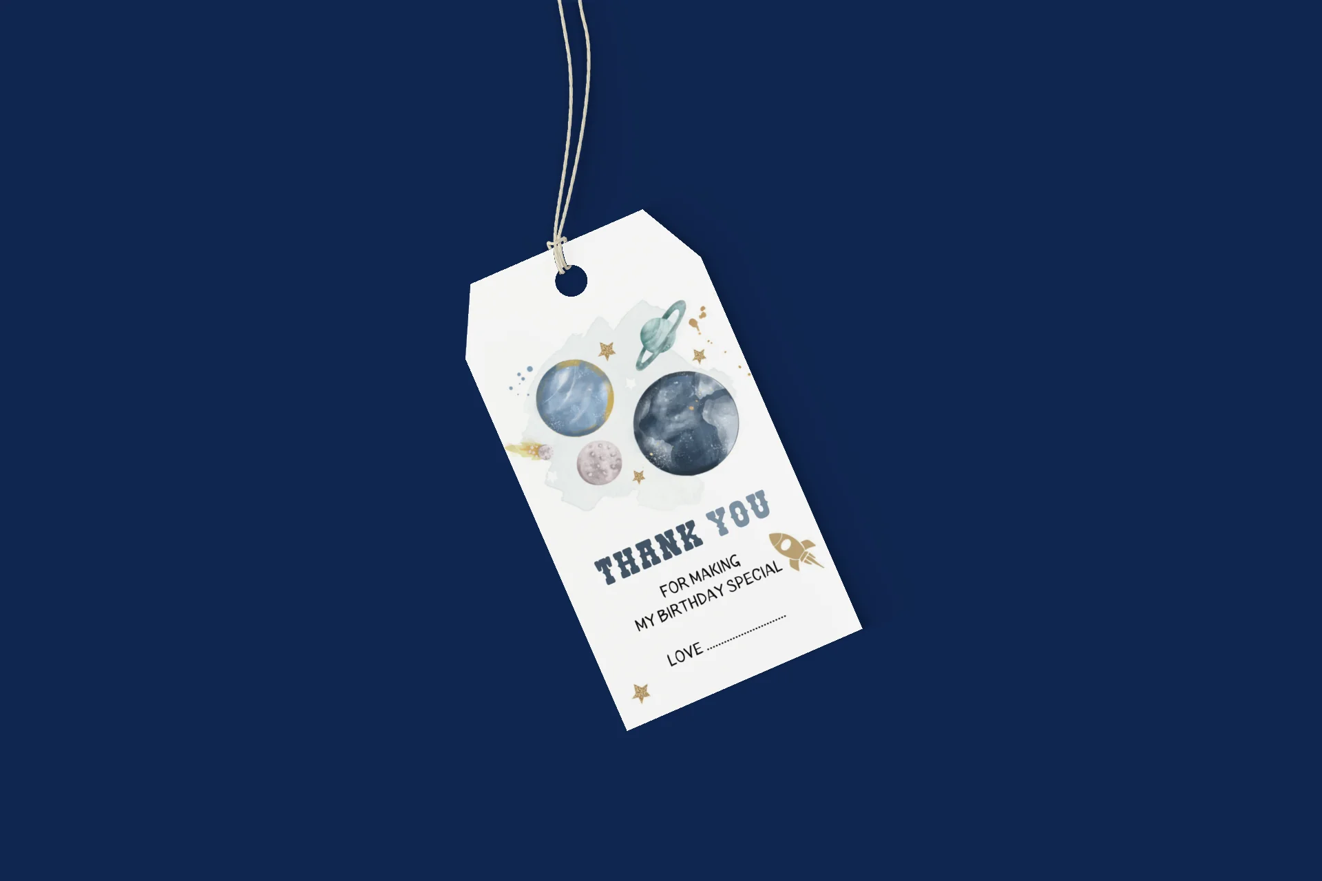 Space Theme Birthday Favour Tags (2 x 3.5 inches/250 GSM Cardstock/Blue, White, Gold/30Pcs) - Premium Handcrafted 300 GSM Thank You Cards by Party Decor Mall India - View 6