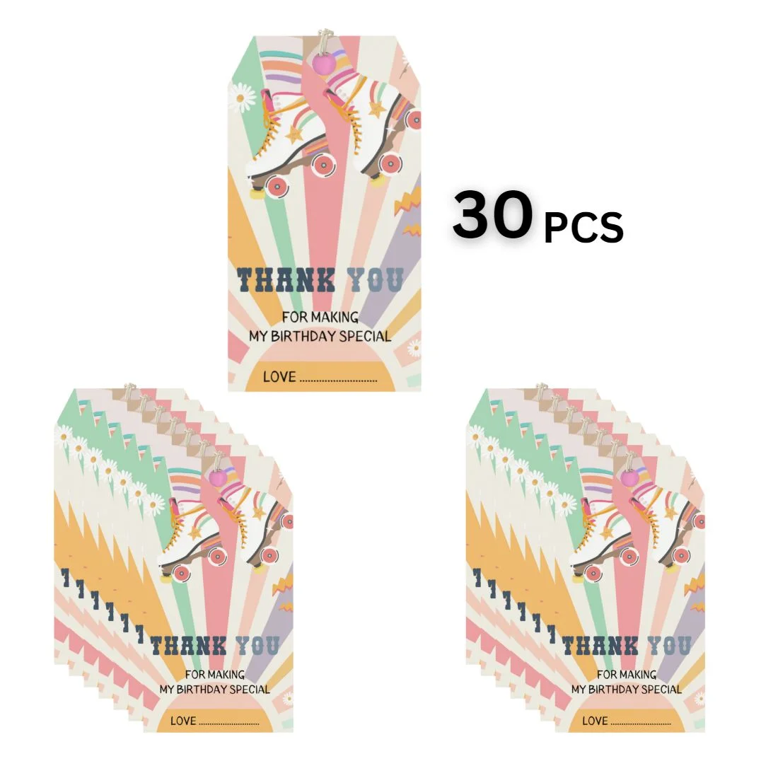 Skate Theme Birthday Favour Tags (2 x 3.5 inches/250 GSM Cardstock/Multicolour/30Pcs) - Premium Handcrafted 300 GSM Thank You Cards by Party Decor Mall India - View 3