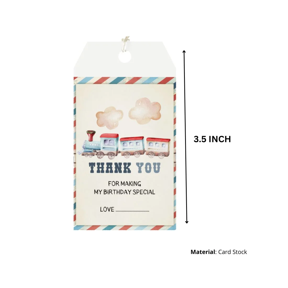 Train Theme Birthday Favour Tags (2 x 3.5 inches/250 GSM Cardstock/Multicolour/30Pcs) - Premium Handcrafted 300 GSM Thank You Cards by Party Decor Mall India - View 2