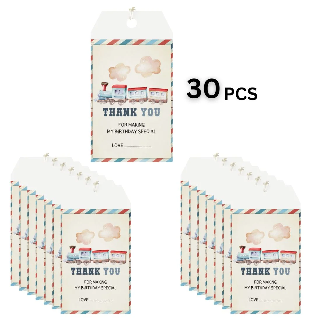 Train Theme Birthday Favour Tags (2 x 3.5 inches/250 GSM Cardstock/Multicolour/30Pcs) - Premium Handcrafted 300 GSM Thank You Cards by Party Decor Mall India - View 3
