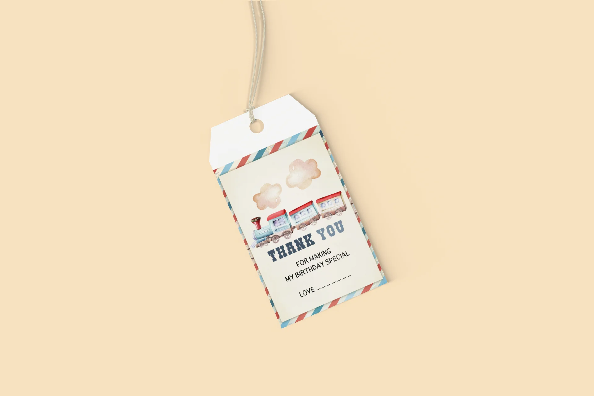 Train Theme Birthday Favour Tags (2 x 3.5 inches/250 GSM Cardstock/Multicolour/30Pcs) - Premium Handcrafted 300 GSM Thank You Cards by Party Decor Mall India - View 5