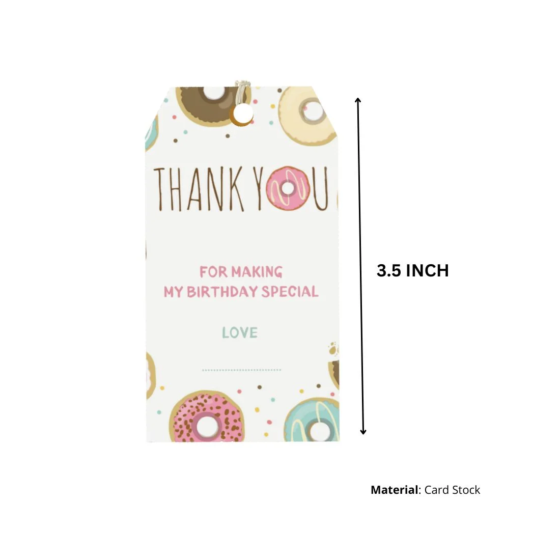 Doughnut Theme Birthday Favour Tags (2 x 3.5 inches/250 GSM Cardstock/Multicolour/30Pcs) - Premium Handcrafted 300 GSM Thank You Cards by Party Decor Mall India - View 2