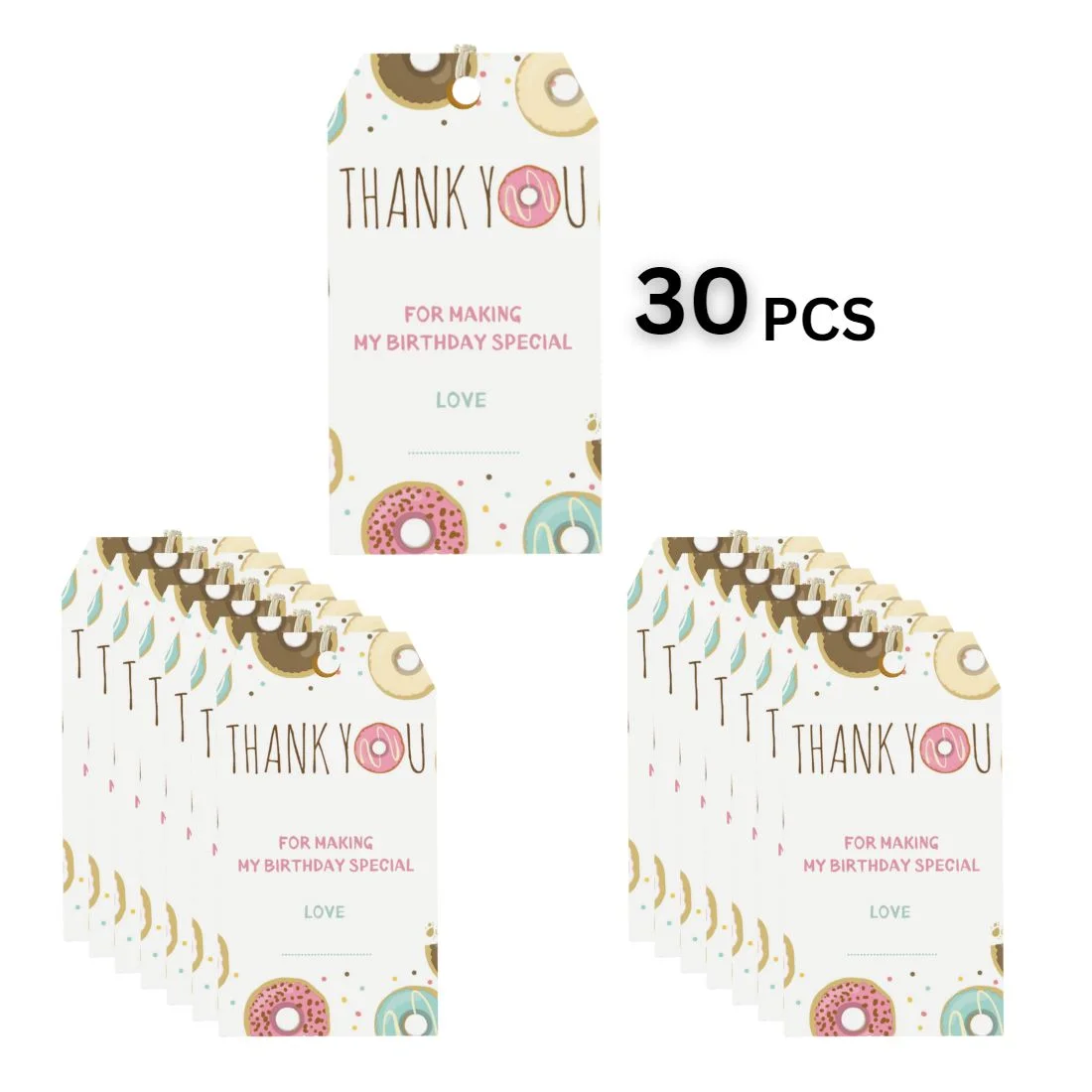 Doughnut Theme Birthday Favour Tags (2 x 3.5 inches/250 GSM Cardstock/Multicolour/30Pcs) - Premium Handcrafted 300 GSM Thank You Cards by Party Decor Mall India - View 3