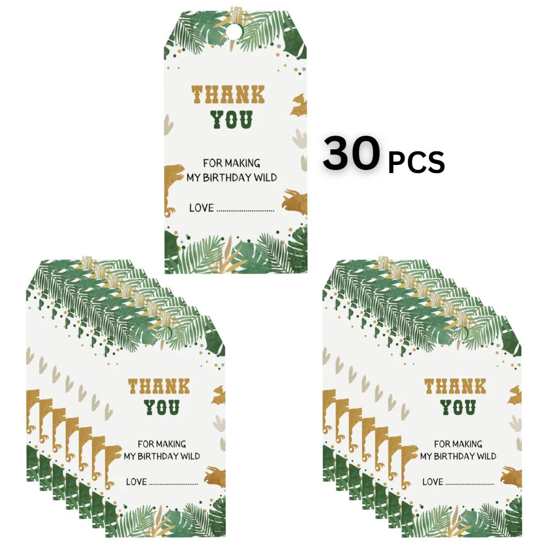 Dinosaur Theme Birthday Favour Tags (2 x 3.5 inches/250 GSM Cardstock/Multicolour/30Pcs) - Premium Handcrafted 300 GSM Thank You Cards by Party Decor Mall India - View 3