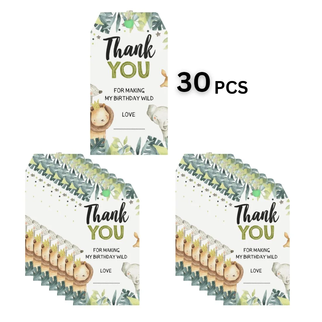 Jungle Theme Birthday Favour Tags - model 1 (2 x 3.5 inches/250 GSM Cardstock/Multicolour/30Pcs) - Premium Handcrafted 300 GSM Thank You Cards by Party Decor Mall India - View 3