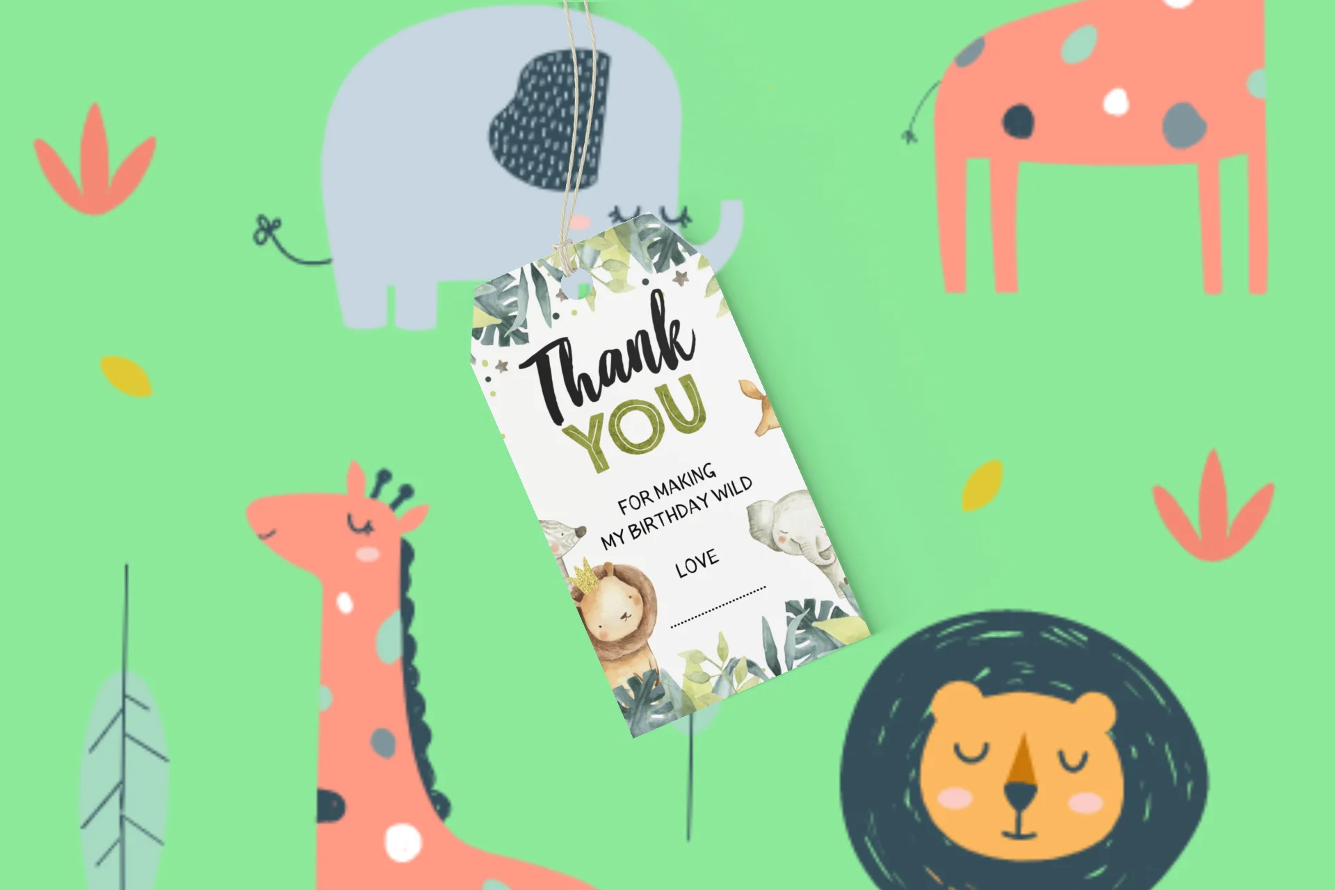 Jungle Theme Birthday Favour Tags - model 1 (2 x 3.5 inches/250 GSM Cardstock/Multicolour/30Pcs) - Premium Handcrafted 300 GSM Thank You Cards by Party Decor Mall India - View 6
