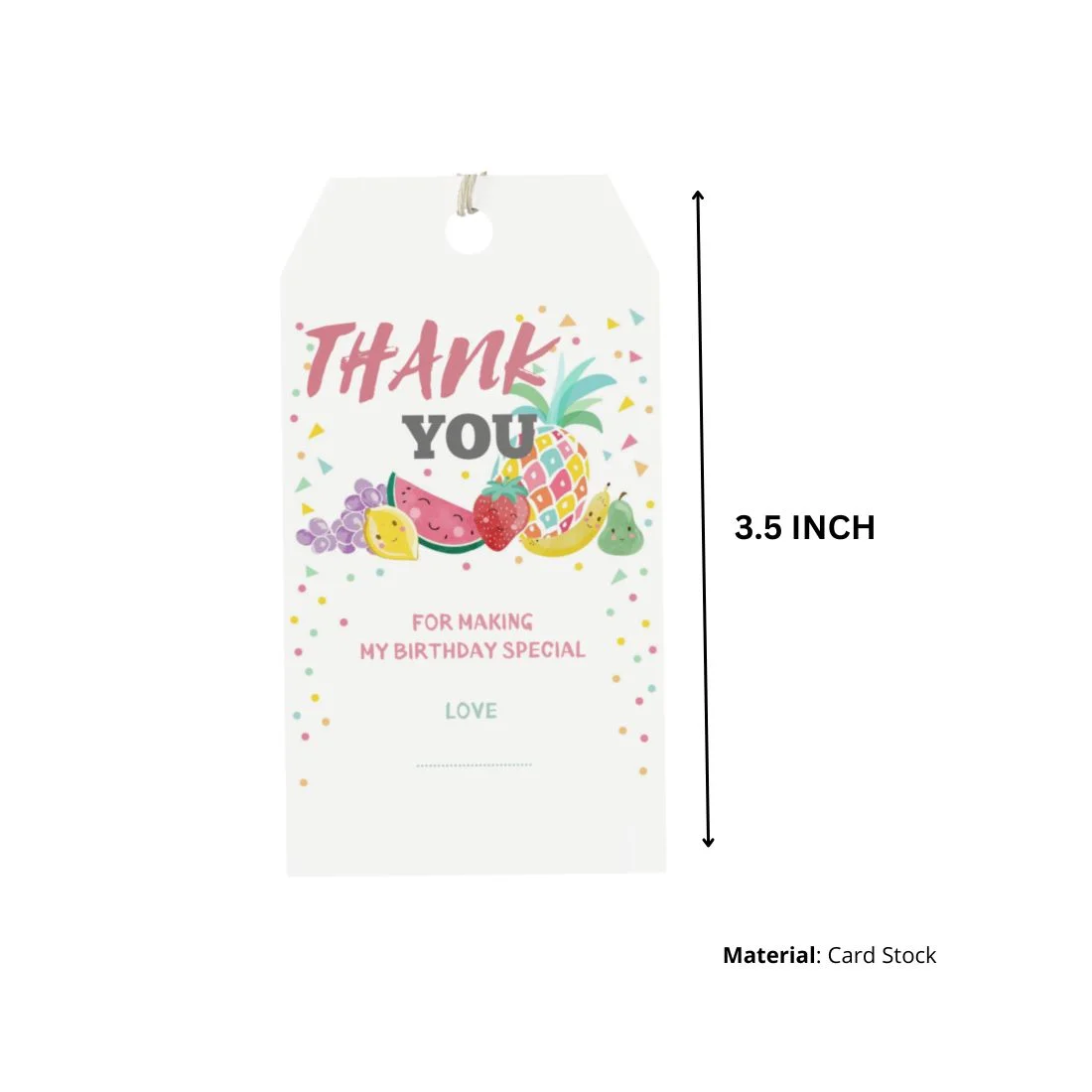 Fruits Theme Birthday Favour Tags (2 x 3.5 inches/250 GSM Cardstock/Multicolour/30Pcs) - Premium Handcrafted 300 GSM Thank You Cards by Party Decor Mall India - View 2