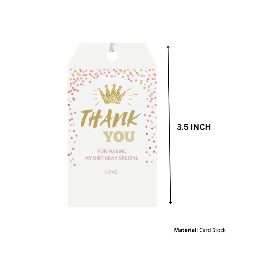 Crown Theme Birthday Favour Tags (2 x 3.5 inches/250 GSM Cardstock/Multicolour/30Pcs) - Premium Handcrafted 300 GSM Thank You Cards by Party Decor Mall India - View 2