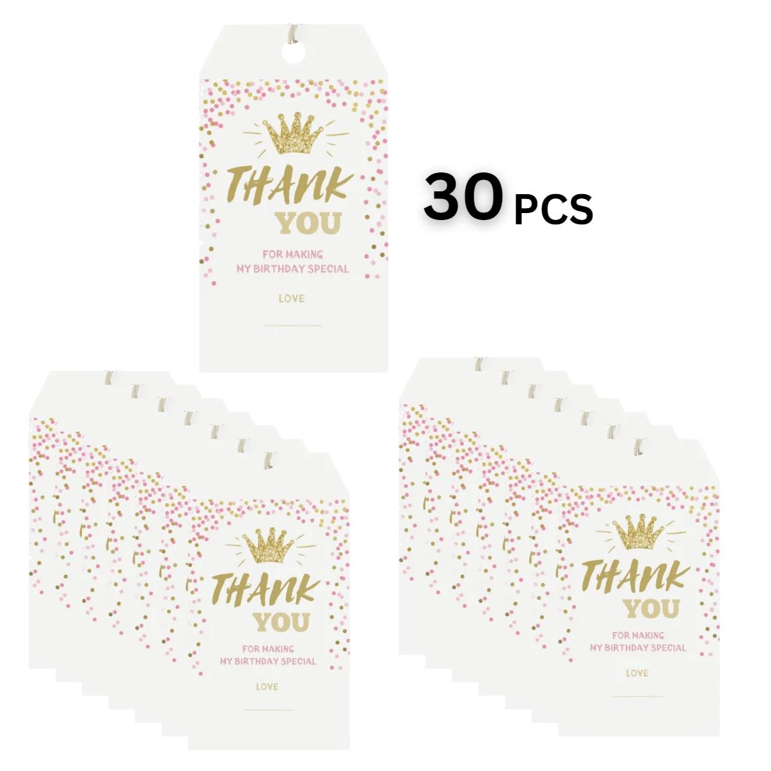 Crown Theme Birthday Favour Tags (2 x 3.5 inches/250 GSM Cardstock/Multicolour/30Pcs) - Premium Handcrafted 300 GSM Thank You Cards by Party Decor Mall India - View 3