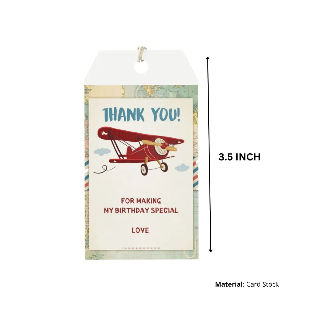 Aeroplane Theme Birthday Favour Tags (2 x 3.5 inches/250 GSM Cardstock/Multicolour/30Pcs) - Premium Handcrafted 300 GSM Thank You Cards by Party Decor Mall India - View 2