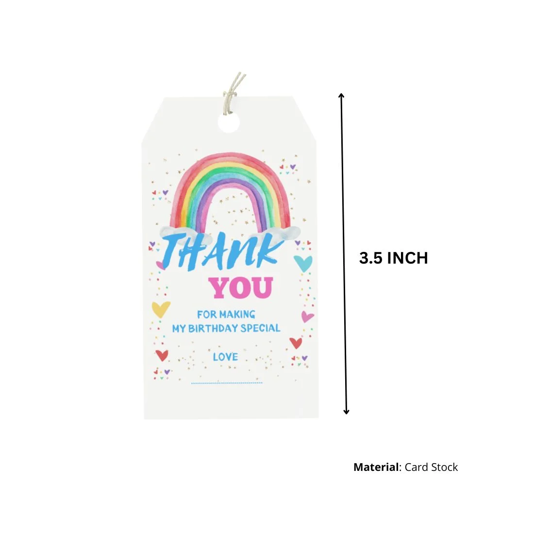 Rainbow Theme Birthday Favour Tags (2 x 3.5 inches/250 GSM Cardstock/Multicolour/30Pcs) - Premium Handcrafted 300 GSM Thank You Cards by Party Decor Mall India - View 2