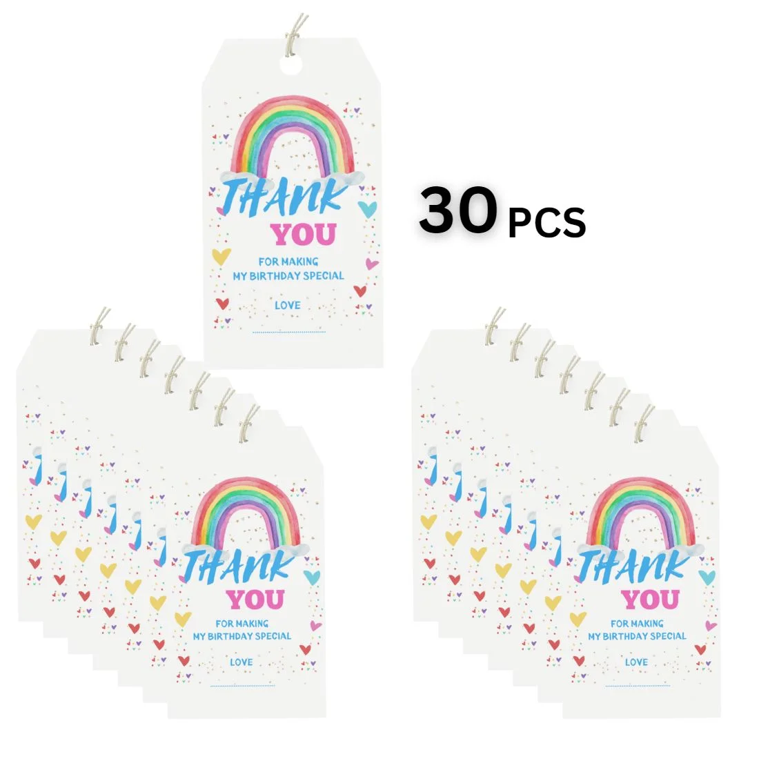 Rainbow Theme Birthday Favour Tags (2 x 3.5 inches/250 GSM Cardstock/Multicolour/30Pcs) - Premium Handcrafted 300 GSM Thank You Cards by Party Decor Mall India - View 3