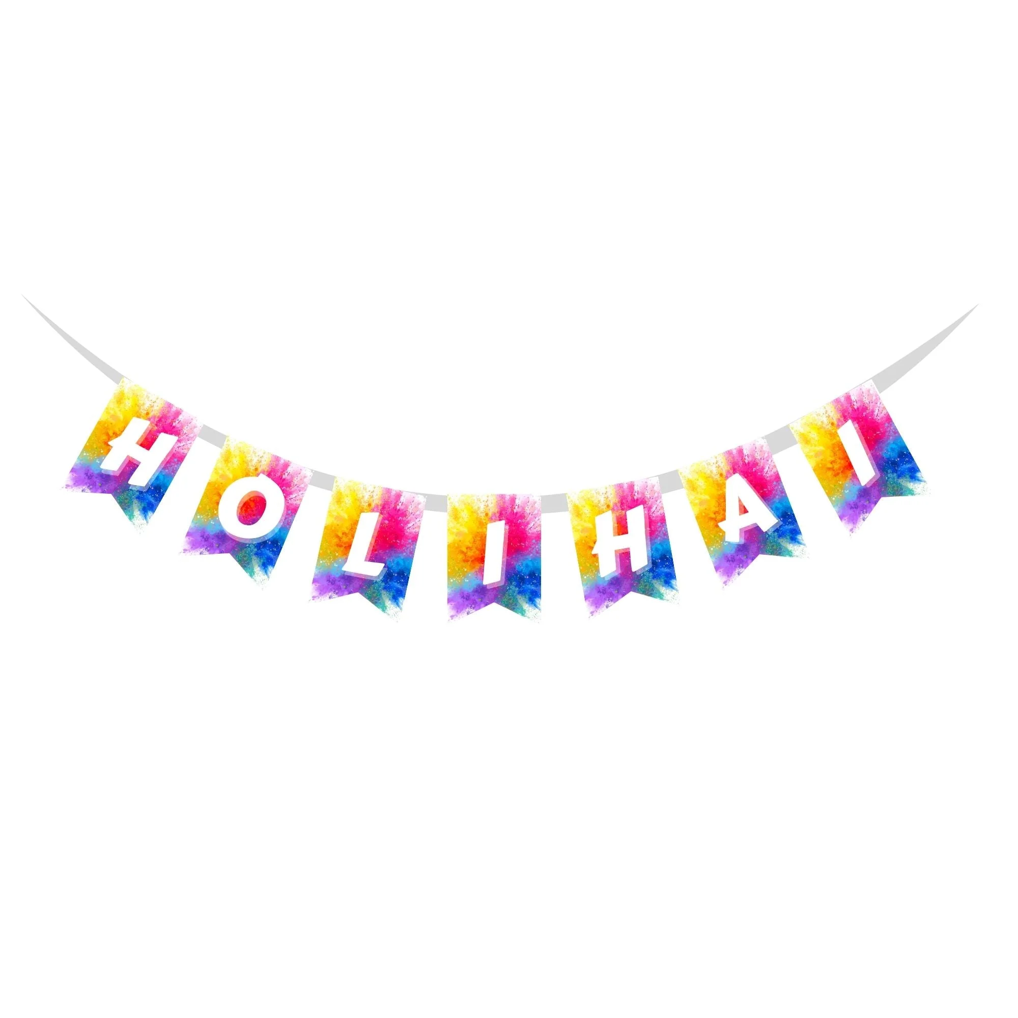 Holi Hai Banner (6 Inches/250 GSM Cardstock/Multicolour/7Pcs) - Premium Handcrafted 300 GSM Party Supply by Party Decor Mall India - View 1