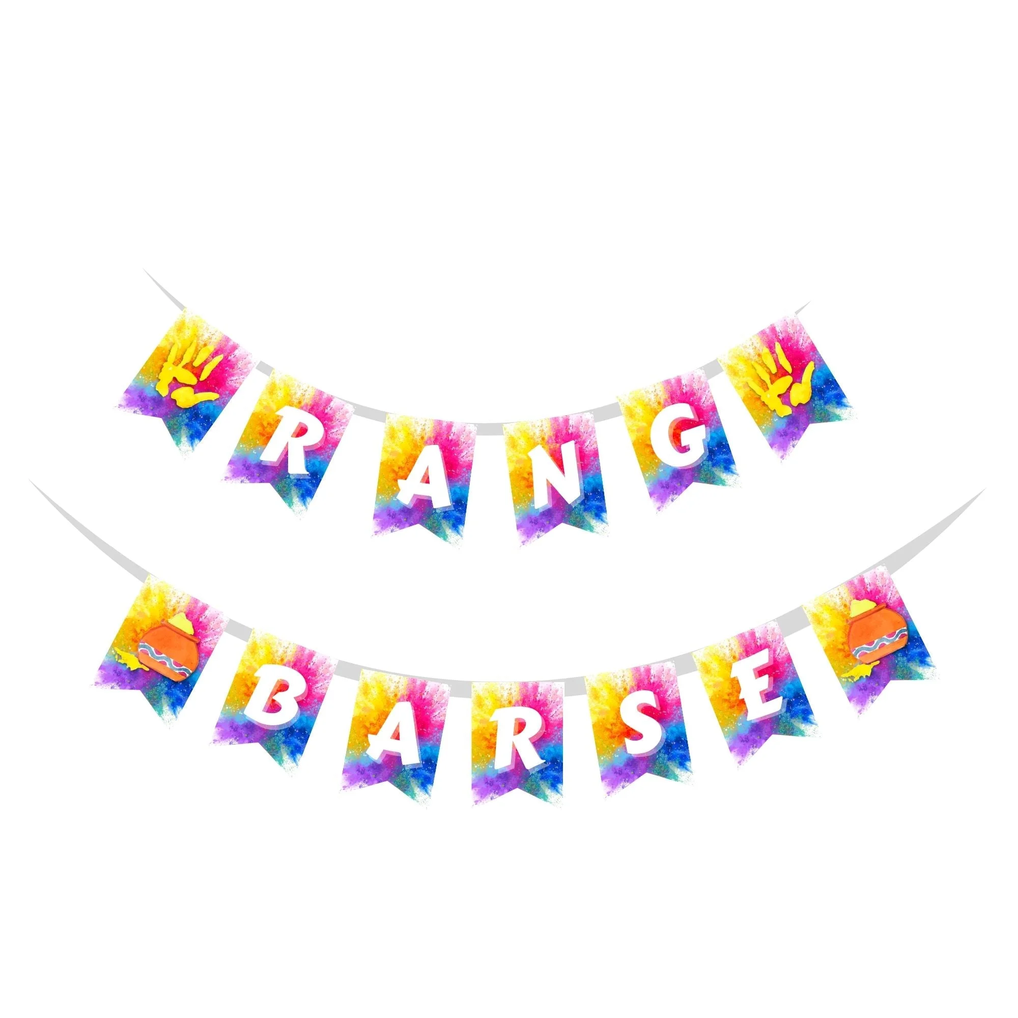 Rang Barse Banner (6 Inches/250 GSM Cardstock/Multicolour/13Pcs) - Premium Handcrafted 300 GSM Party Supply by Party Decor Mall India - View 1