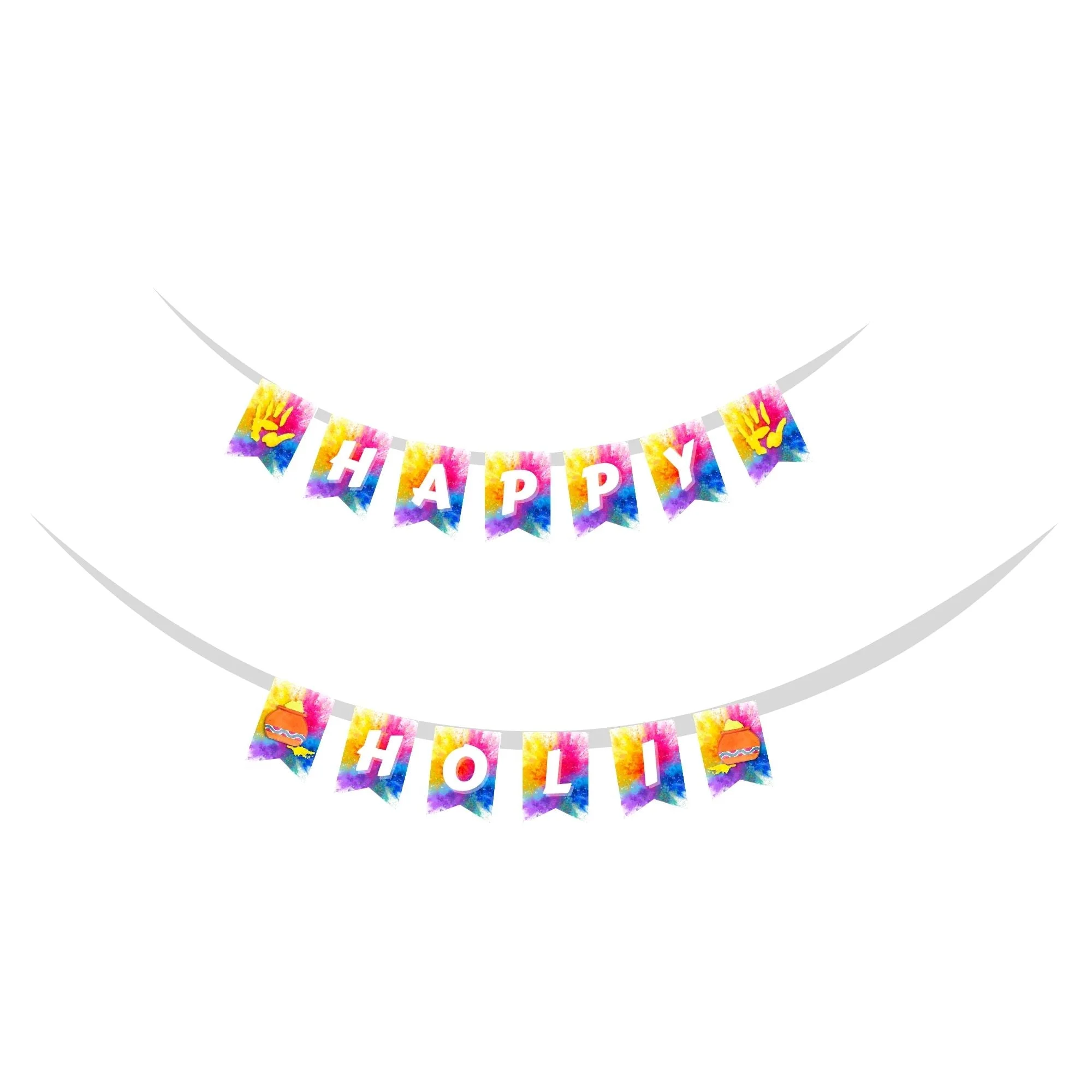 Happy Holi Banner (6 Inches/250 GSM Cardstock/Multicolour/13Pcs) - Premium Handcrafted 300 GSM Party Supply by Party Decor Mall India - View 1