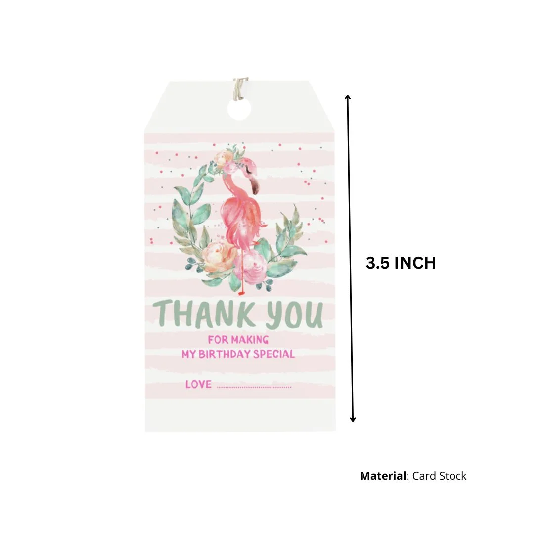 Flamingo Theme Birthday Favour Tags (2 x 3.5 inches/250 GSM Cardstock/Multicolour/30Pcs) - Premium Handcrafted 300 GSM Thank You Cards by Party Decor Mall India - View 2